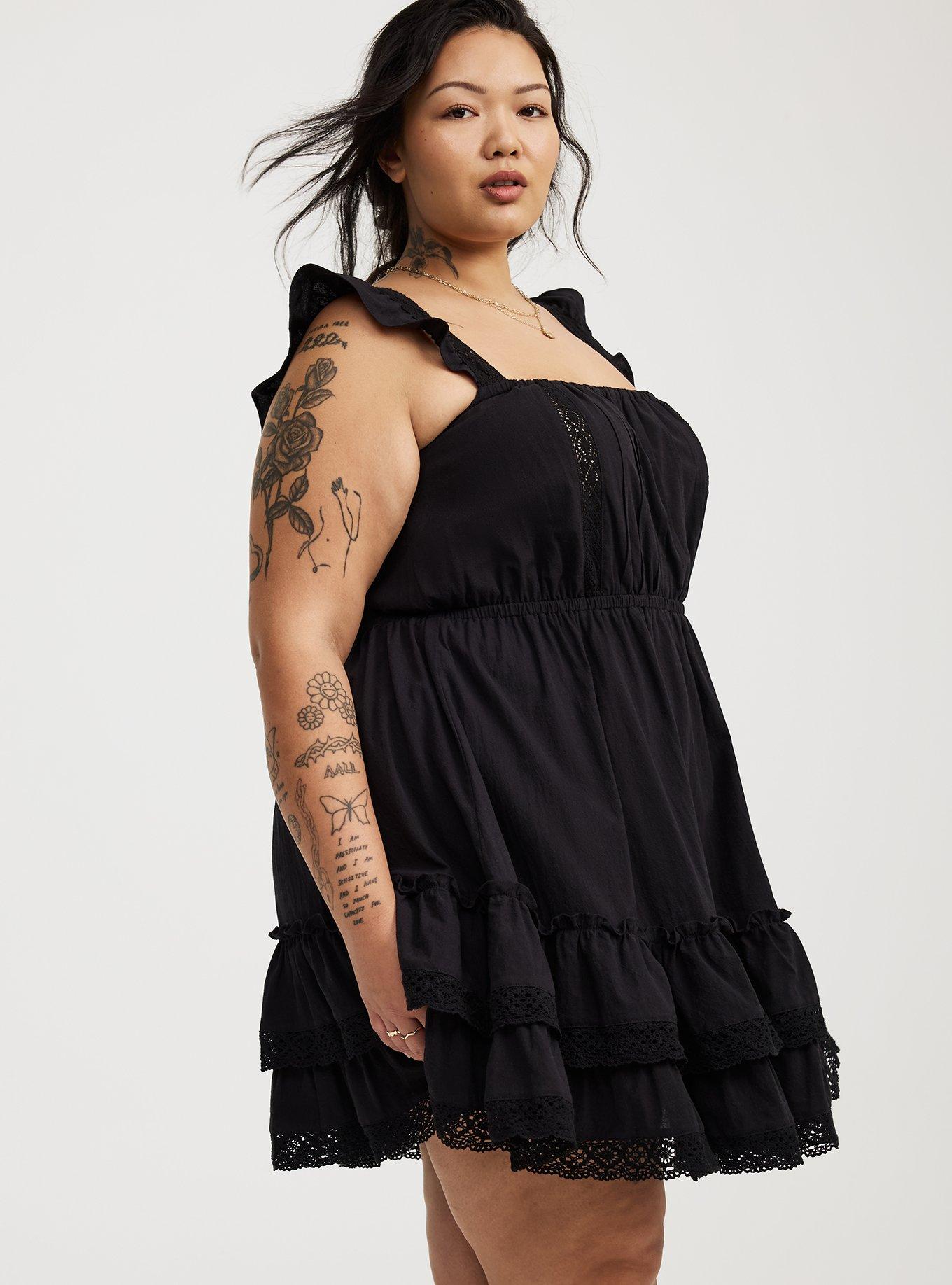 Mini Cotton Tiered Lace-Trim Dress