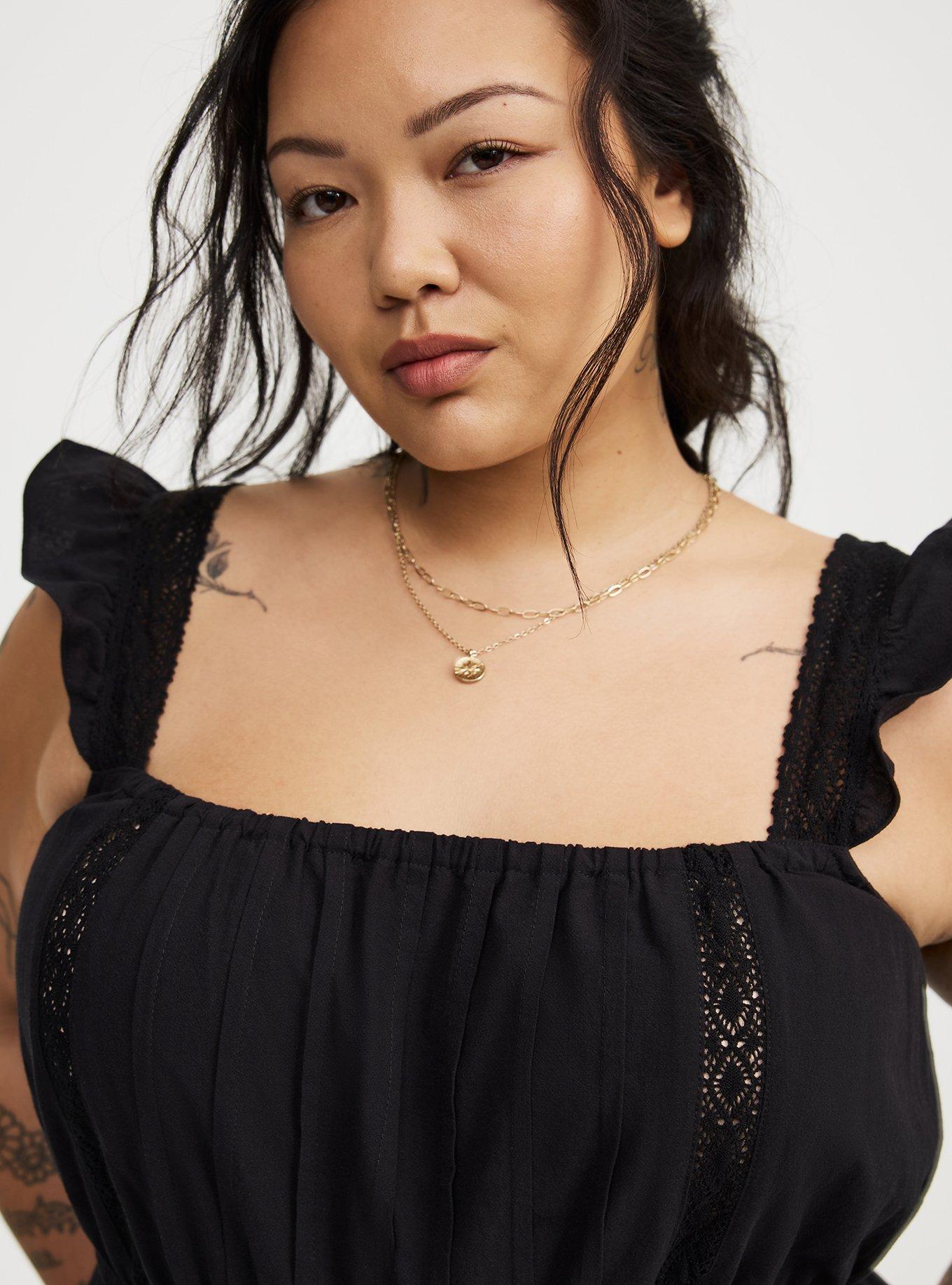 Mini Cotton Tiered Lace-Trim Dress