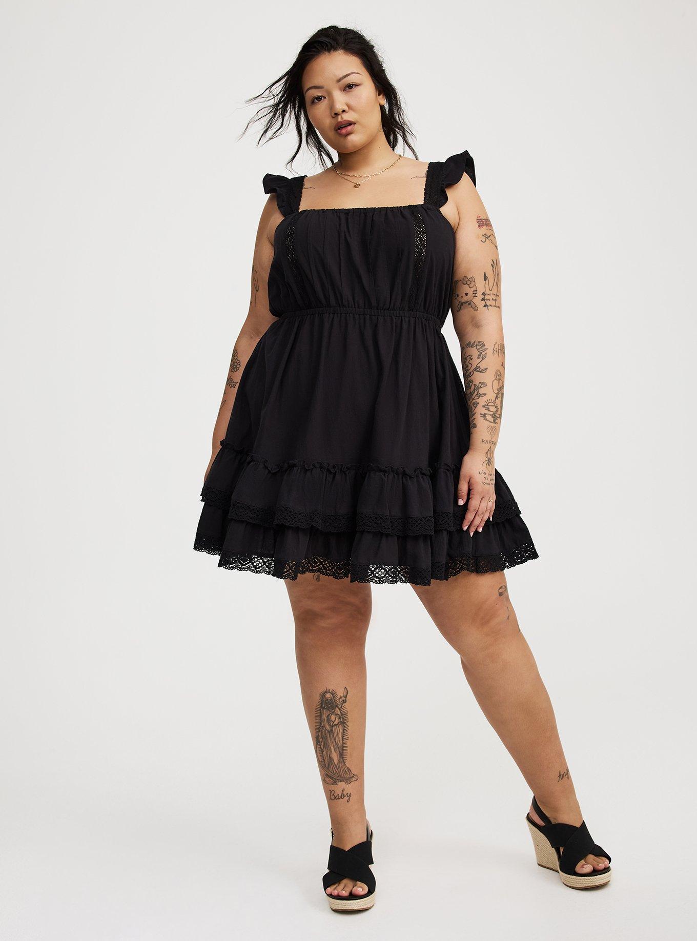 Mini Cotton Tiered Lace-Trim Dress