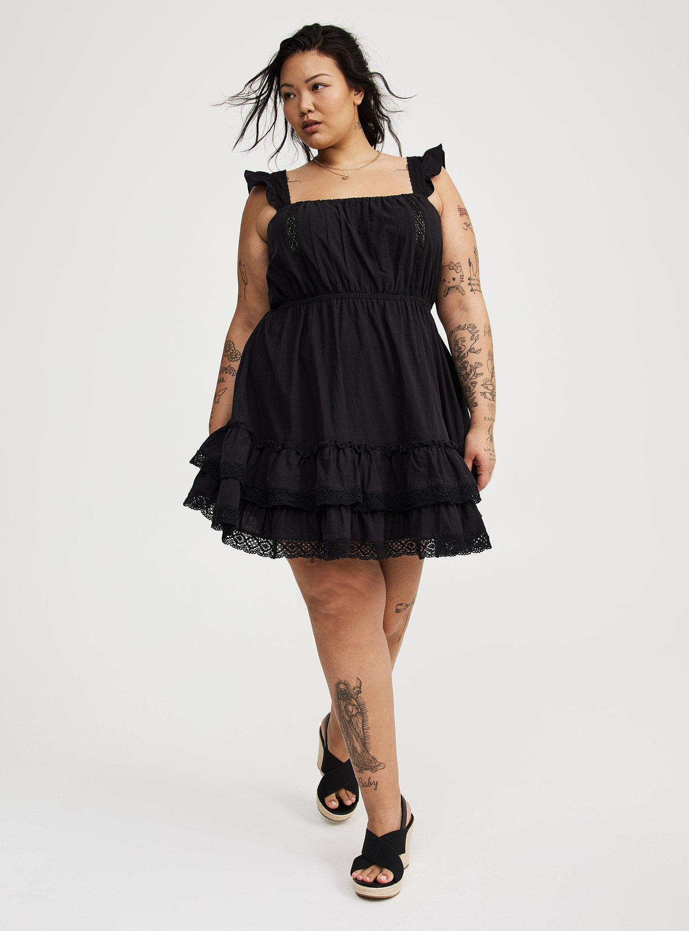 Mini Cotton Tiered Lace-Trim Dress
