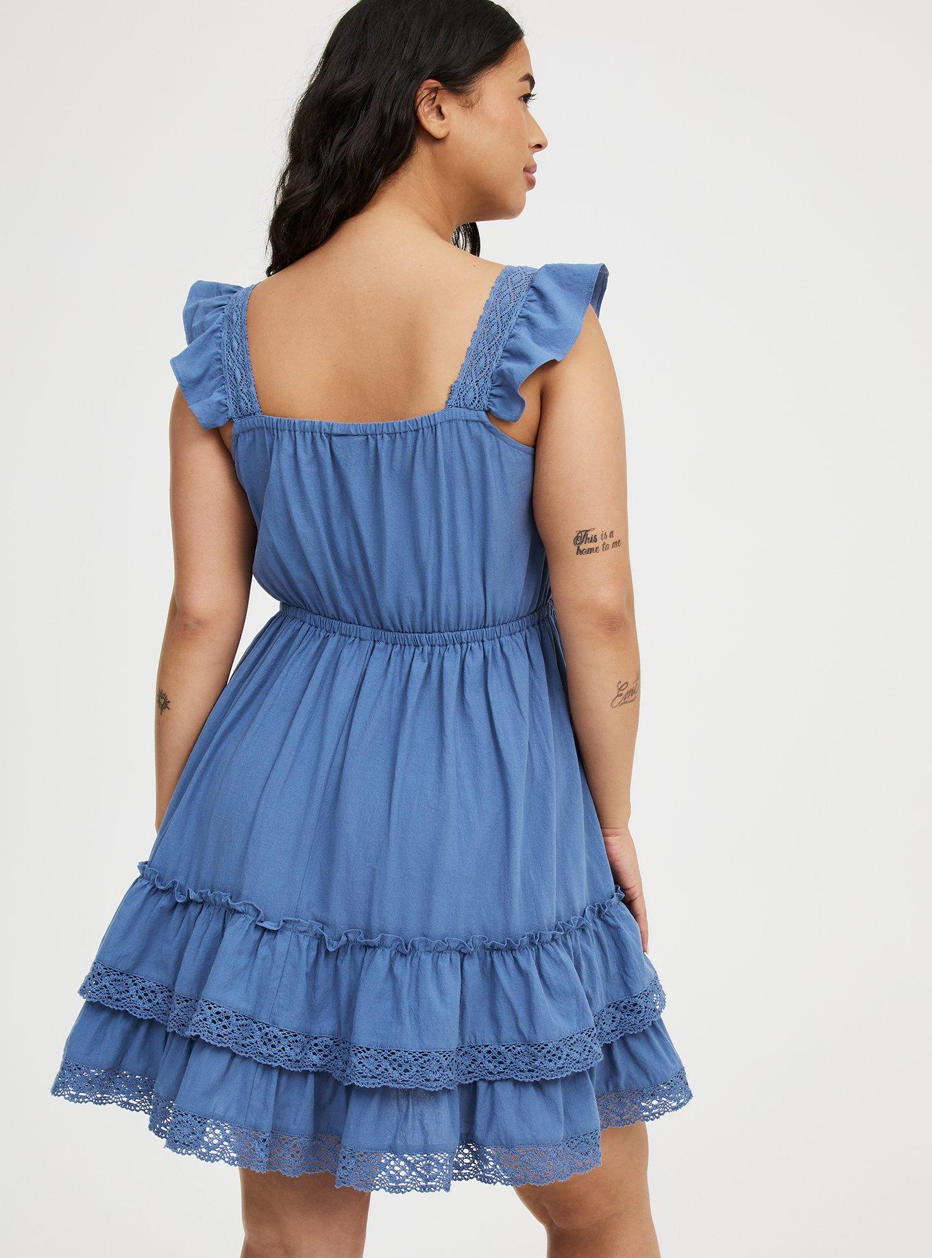 Mini Cotton Tiered Lace-Trim Dress