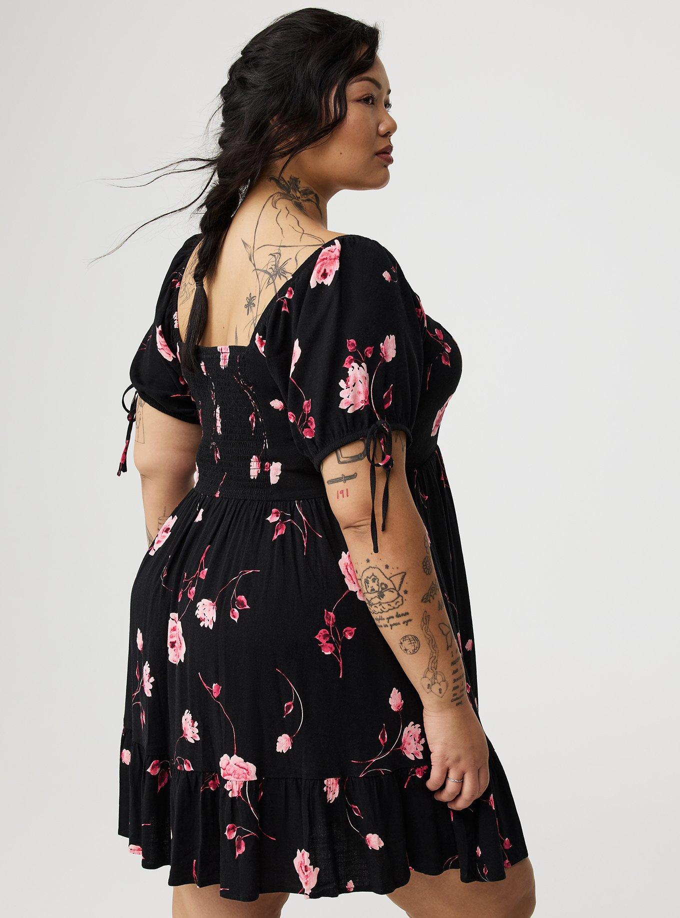 Mini Tie Puff-Sleeve Dress