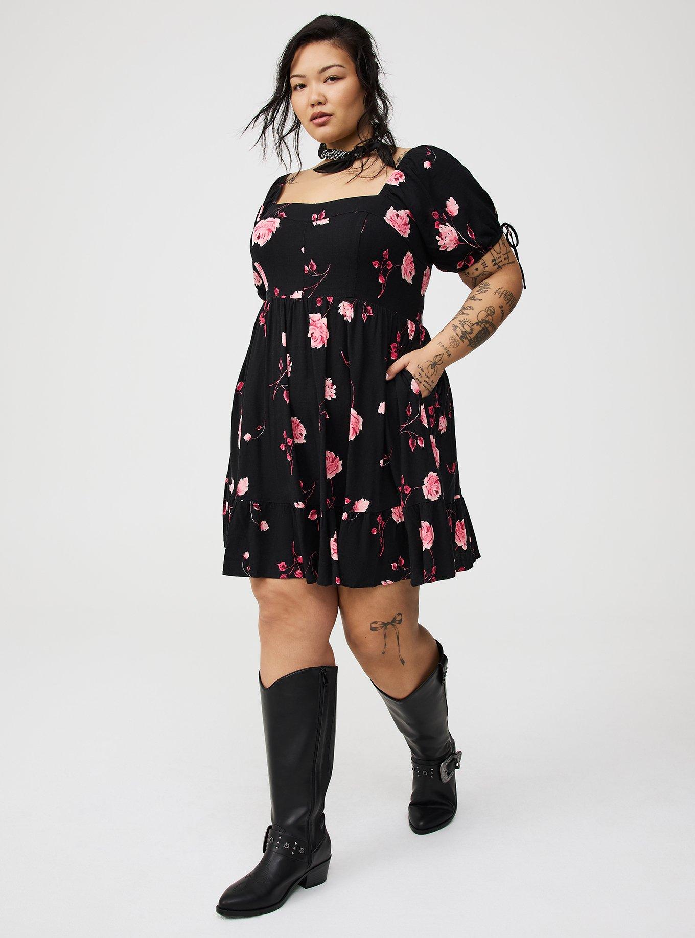 Mini Tie Puff-Sleeve Dress