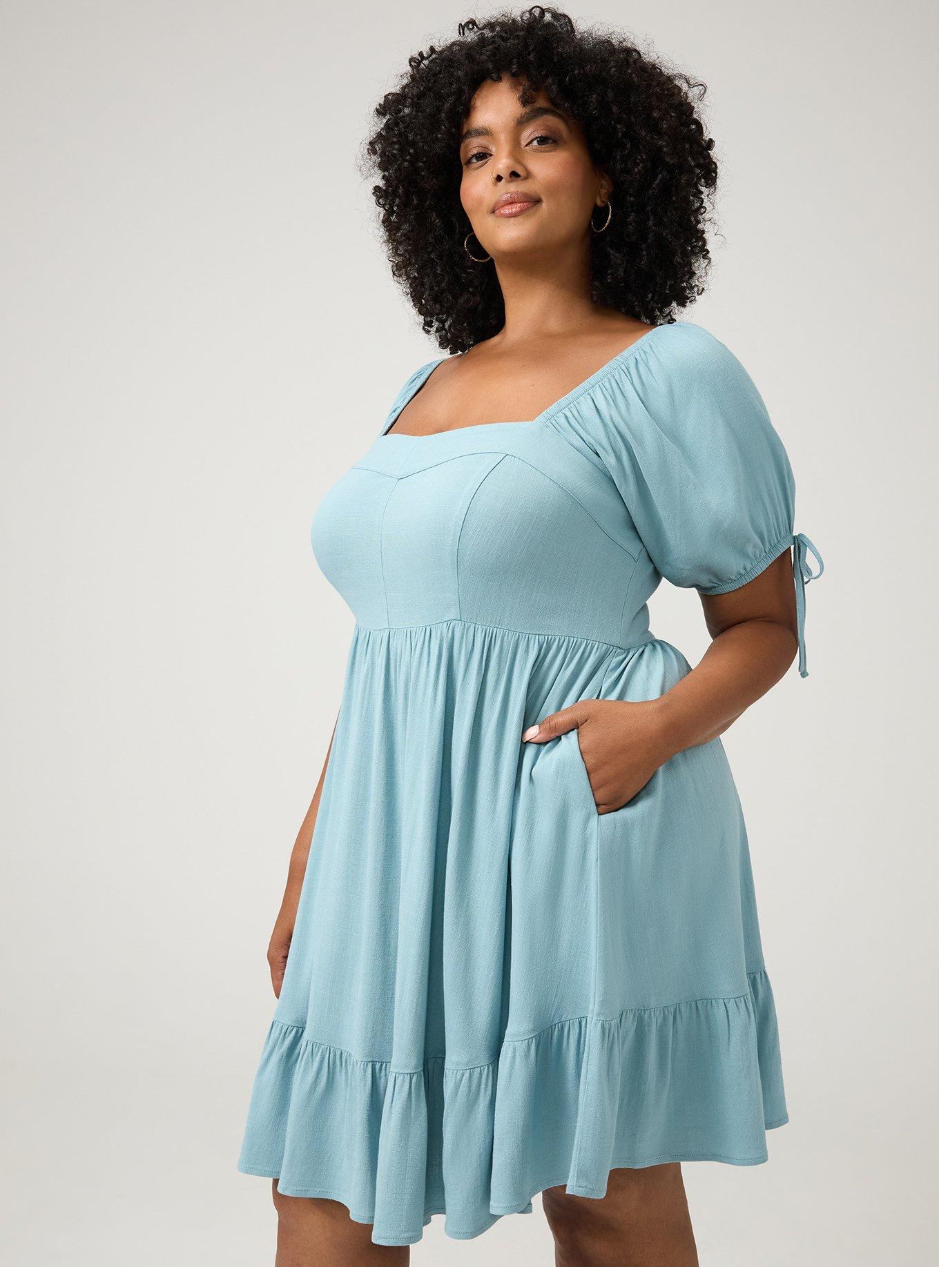 Puff Sleeve Tie Mini Dress, STONE BLUE, alternate