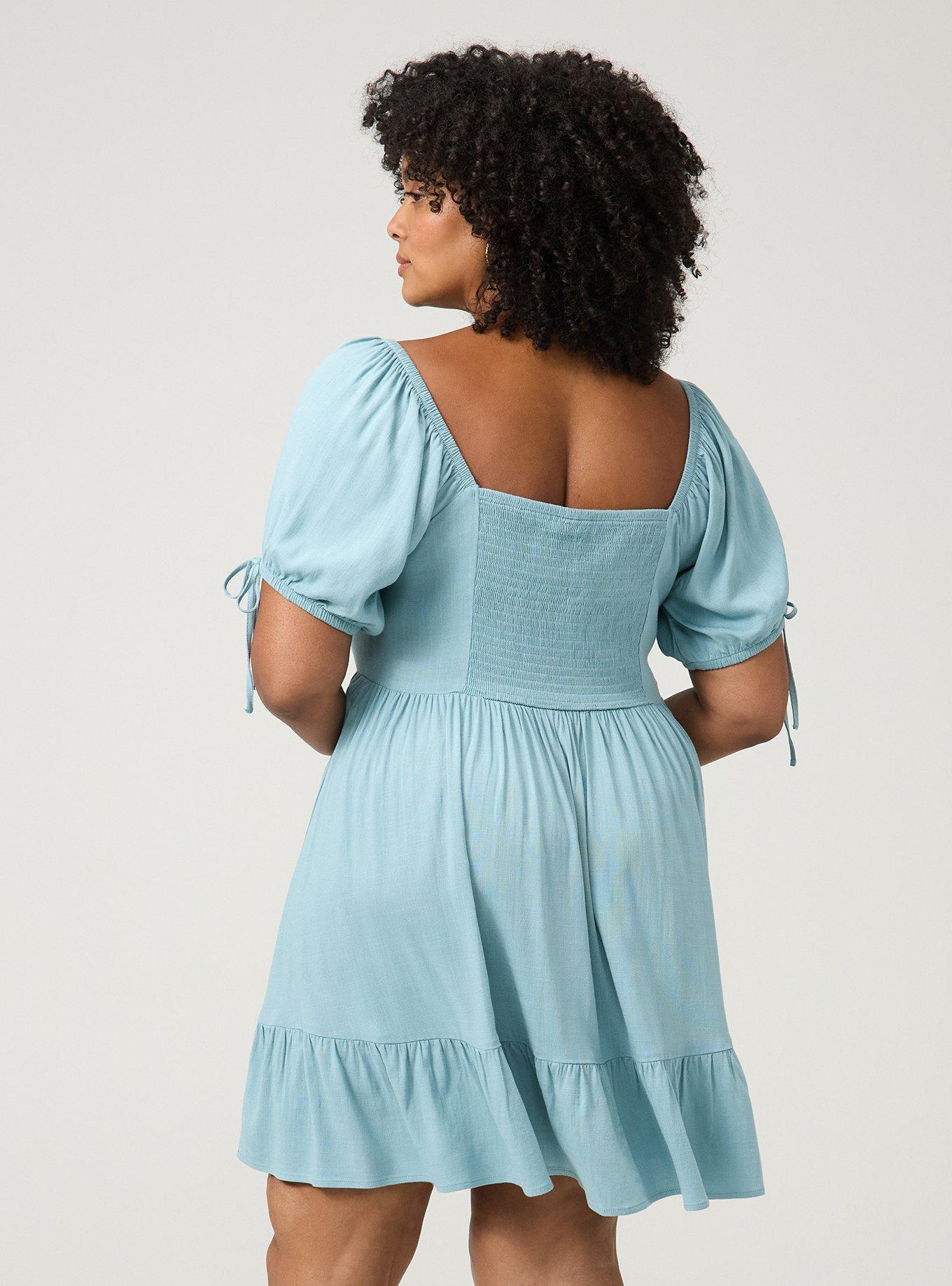 Puff Sleeve Tie Mini Dress, STONE BLUE, alternate