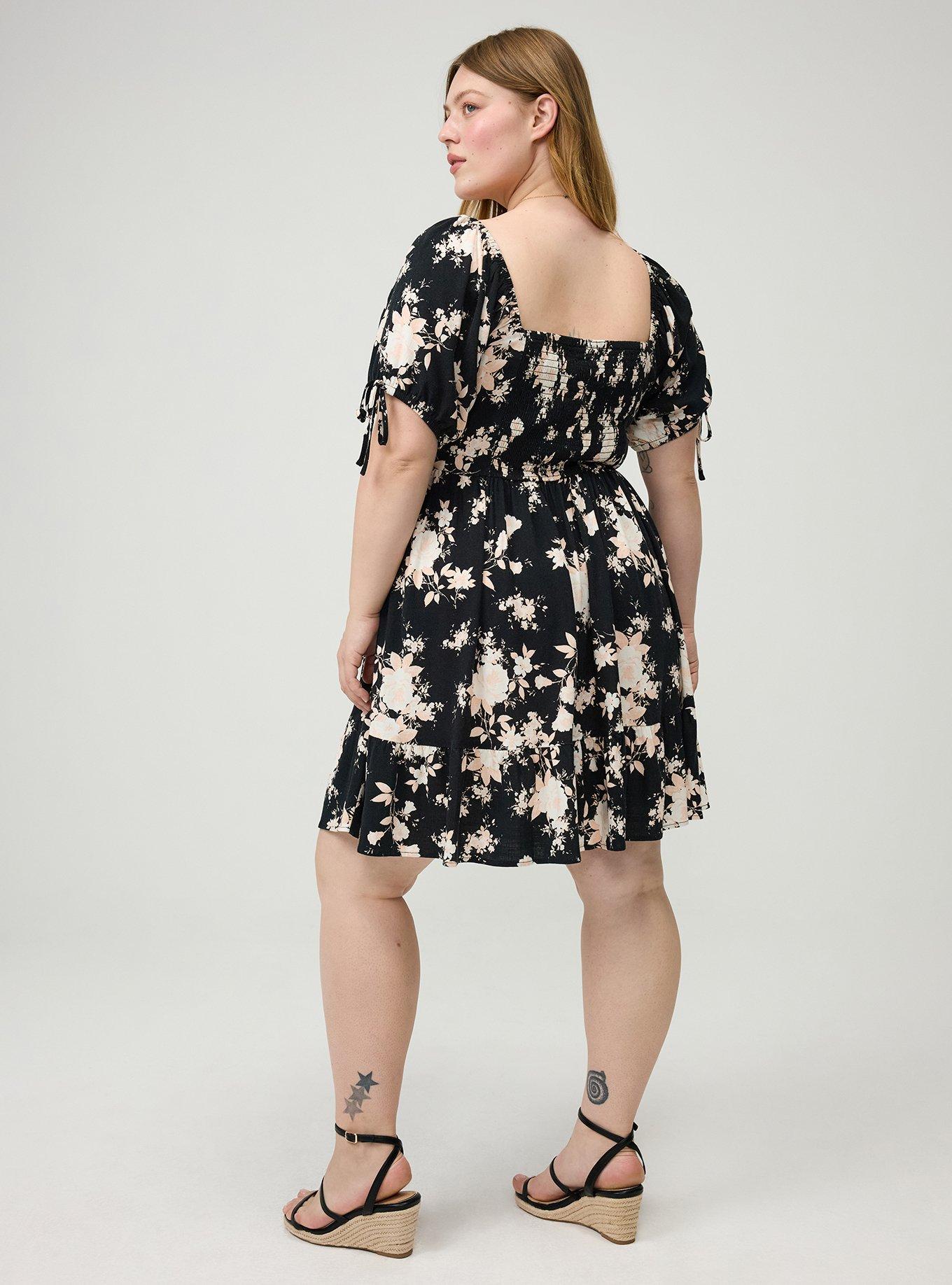 Puff Sleeve Tie Mini Dress, ILLUMINATED FLORAL BLACK, alternate