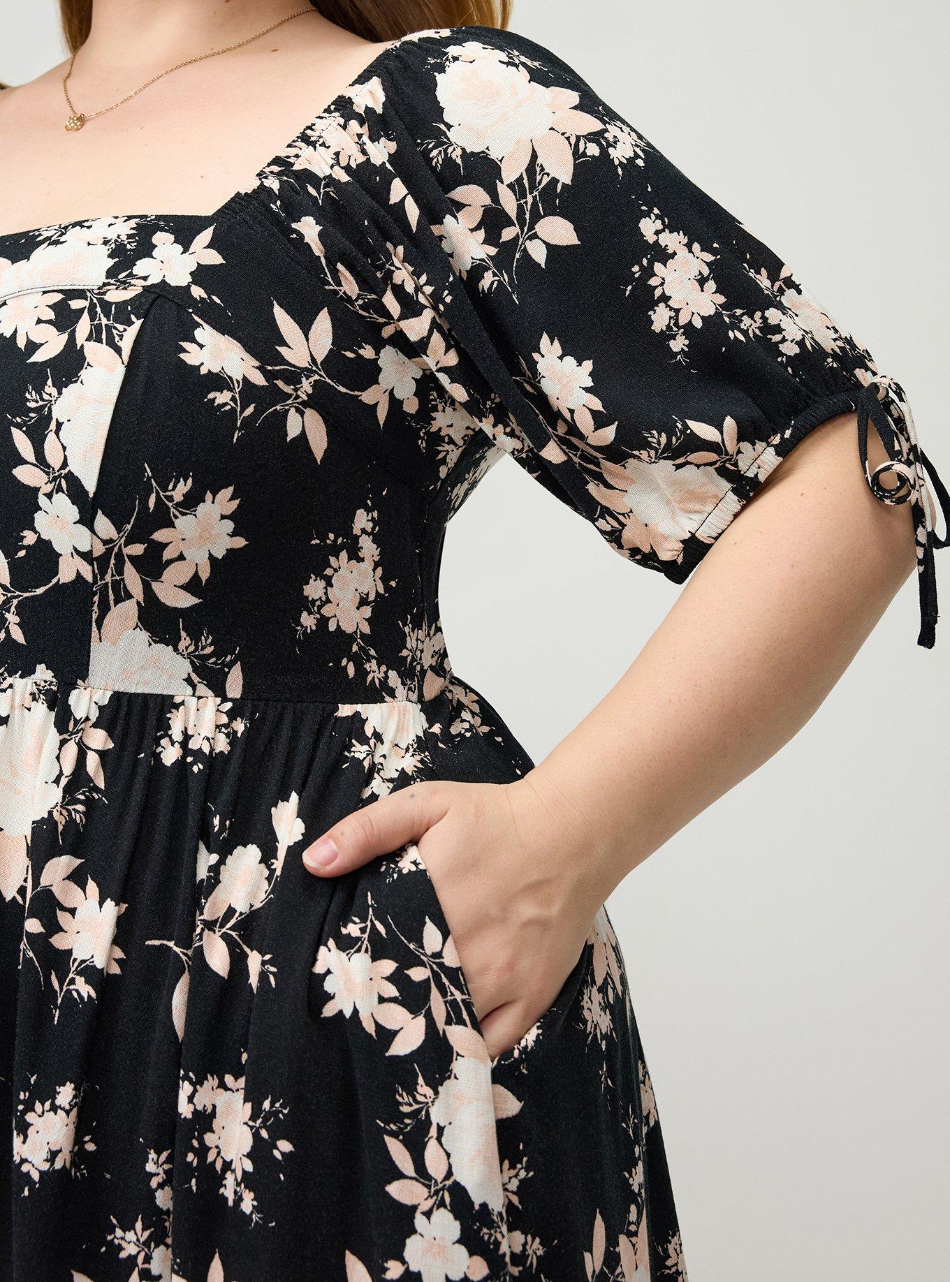 Puff Sleeve Tie Mini Dress, ILLUMINATED FLORAL BLACK, alternate