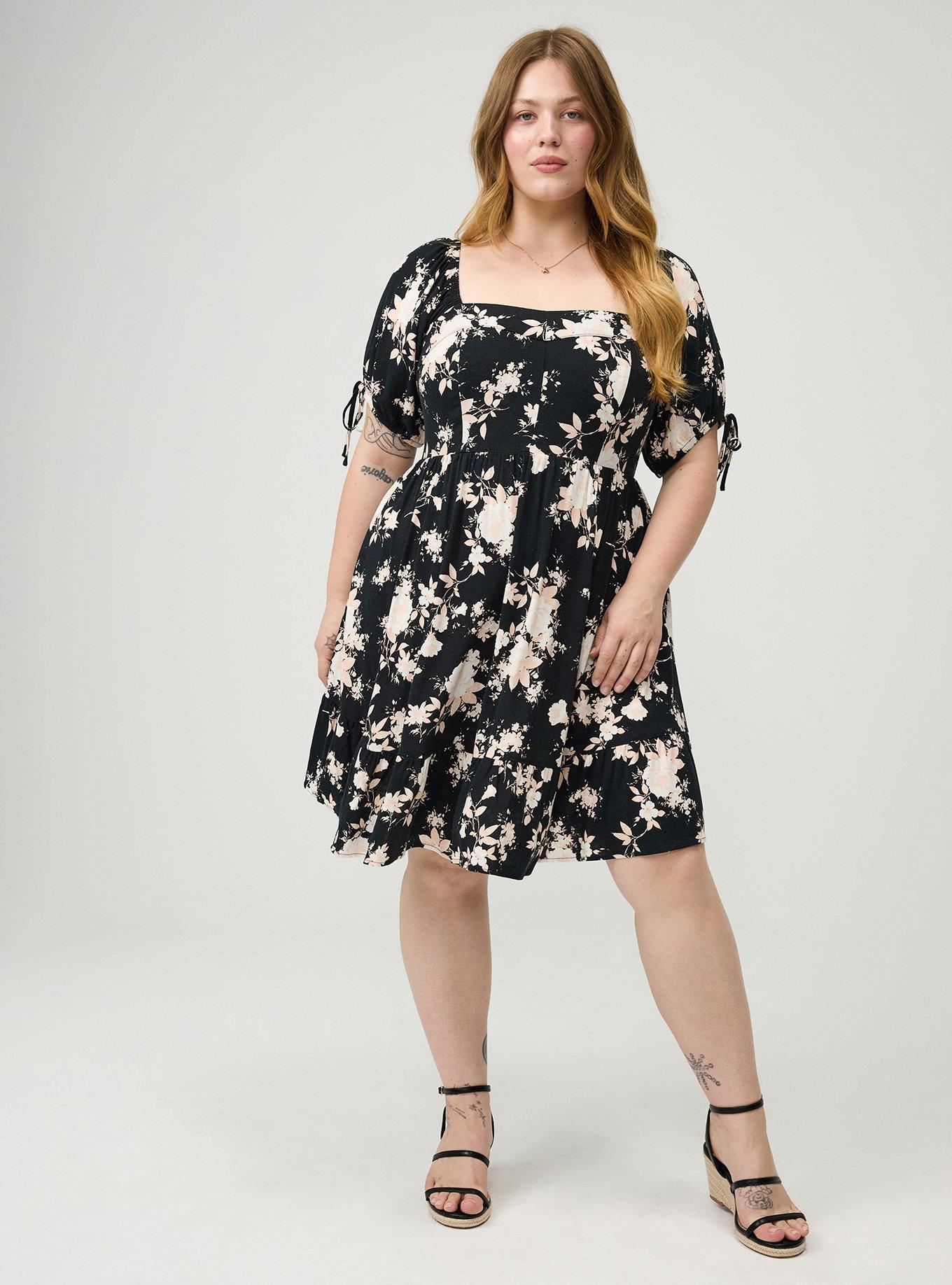 Puff Sleeve Tie Mini Dress, ILLUMINATED FLORAL BLACK, alternate