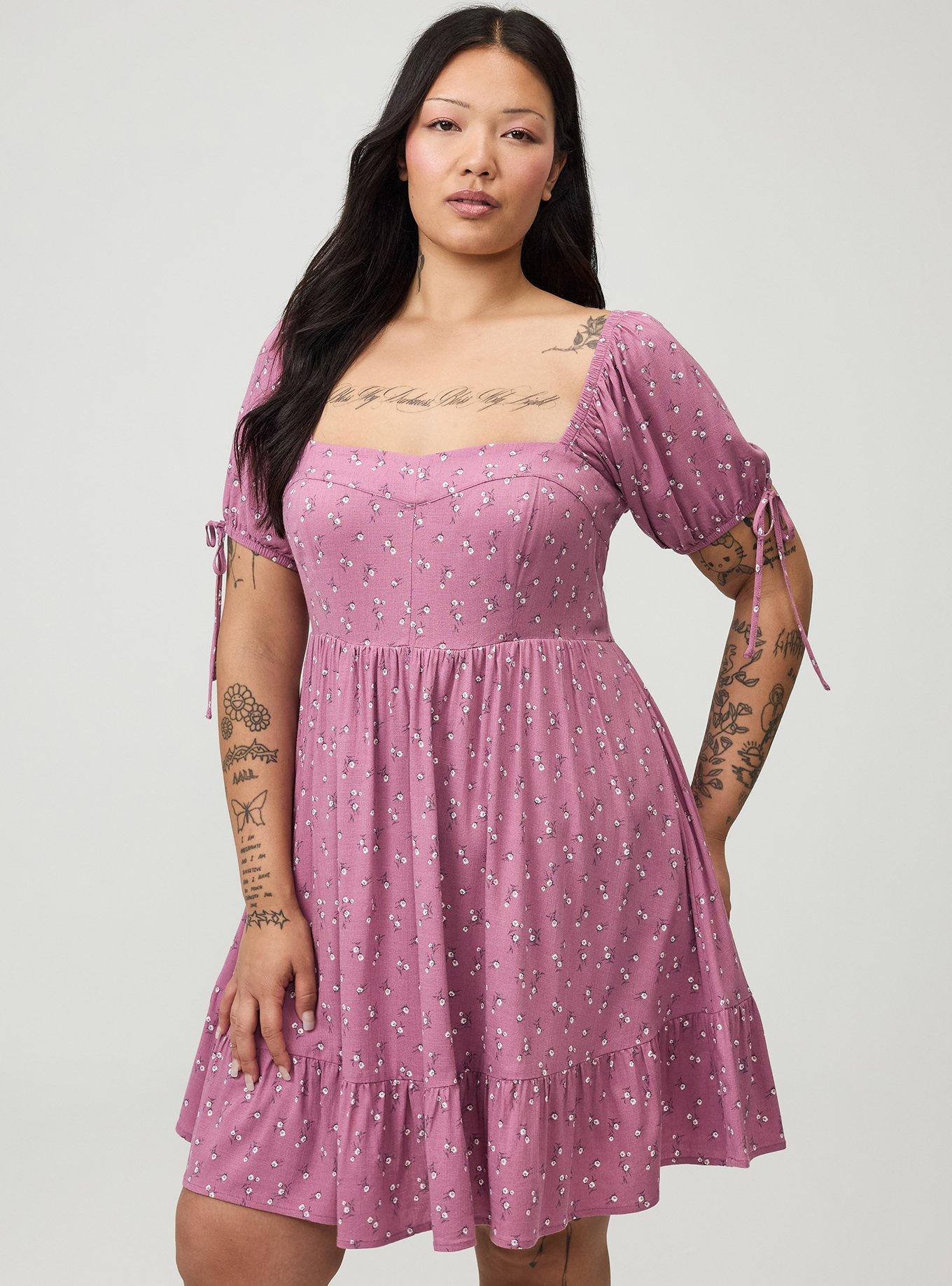 Puff Sleeve Tie Mini Dress, WHEAT GRASS FLORAL PLUM, hi-res
