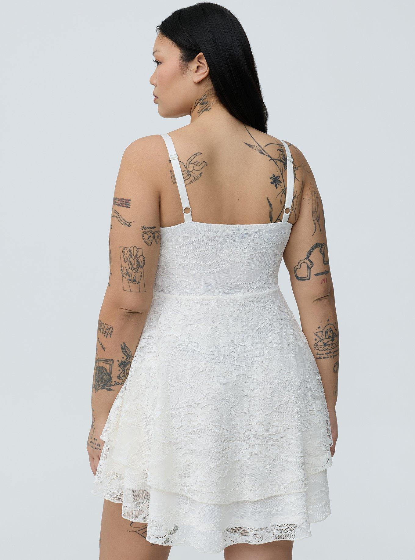 Lace Corset Tiered Mini Dress, CLOUD DANCER, alternate