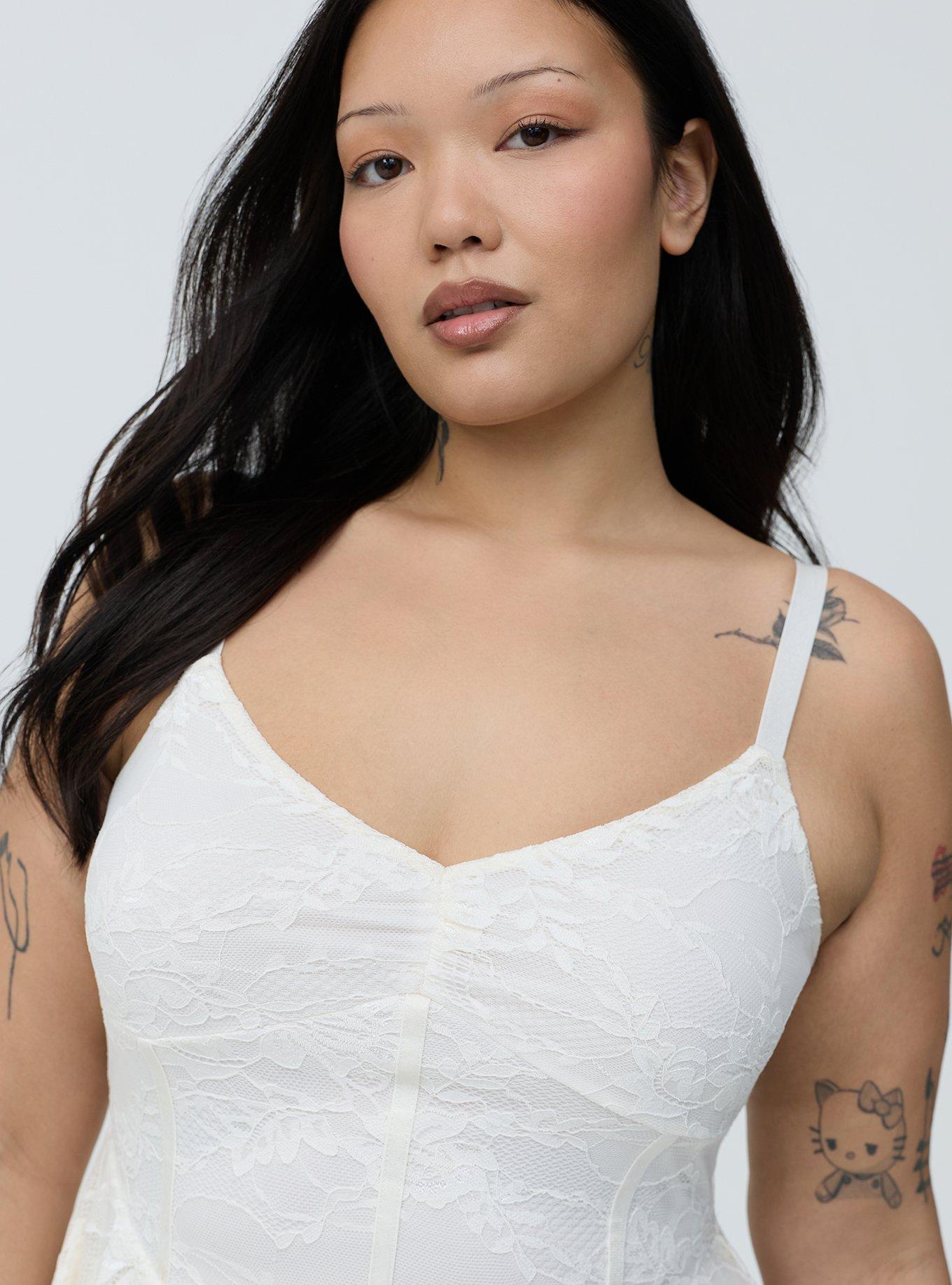 Lace Corset Tiered Mini Dress, CLOUD DANCER, alternate