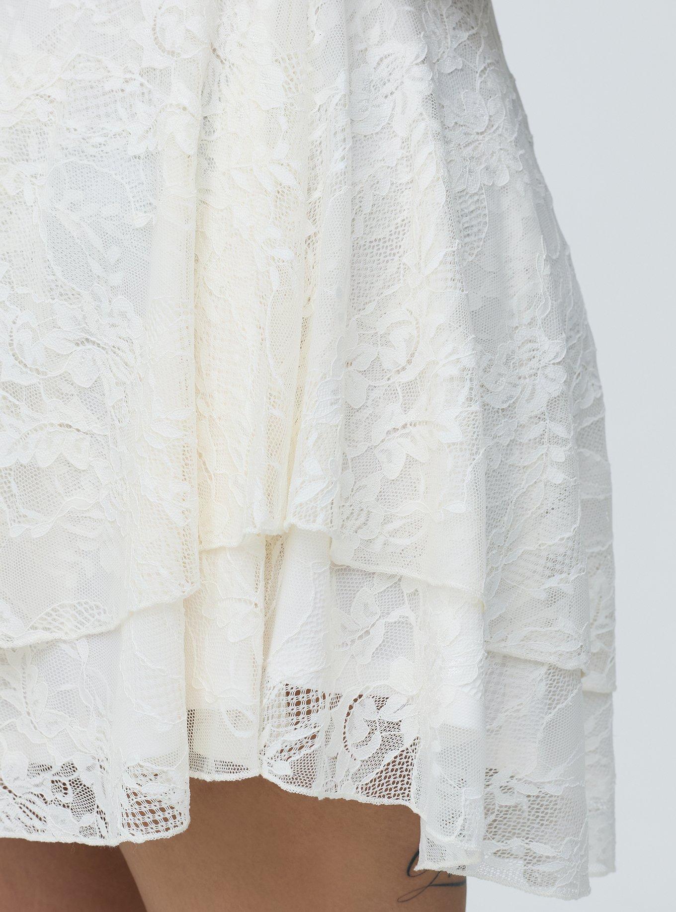 Lace Corset Tiered Mini Dress, CLOUD DANCER, alternate