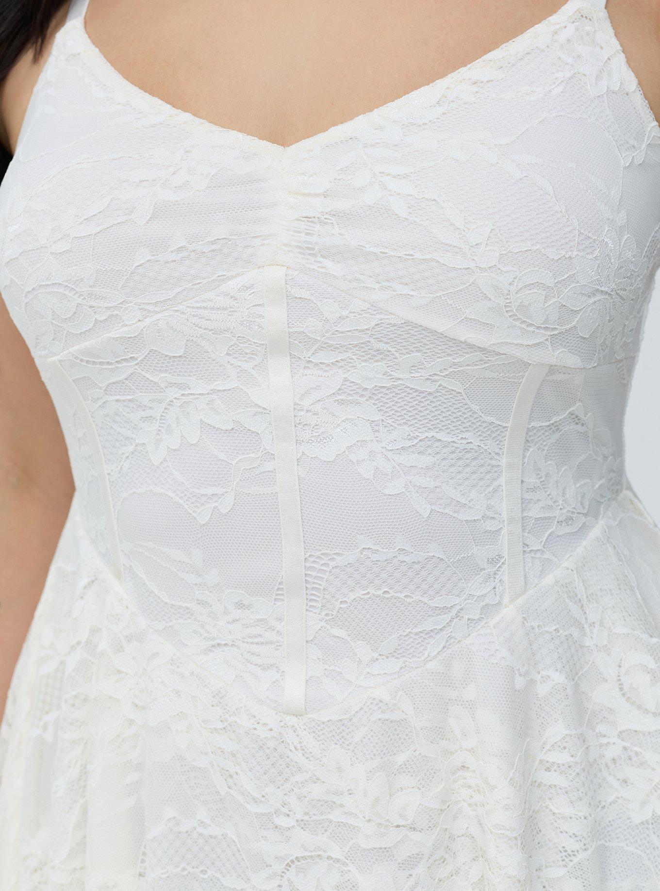 Lace Corset Tiered Mini Dress, CLOUD DANCER, alternate