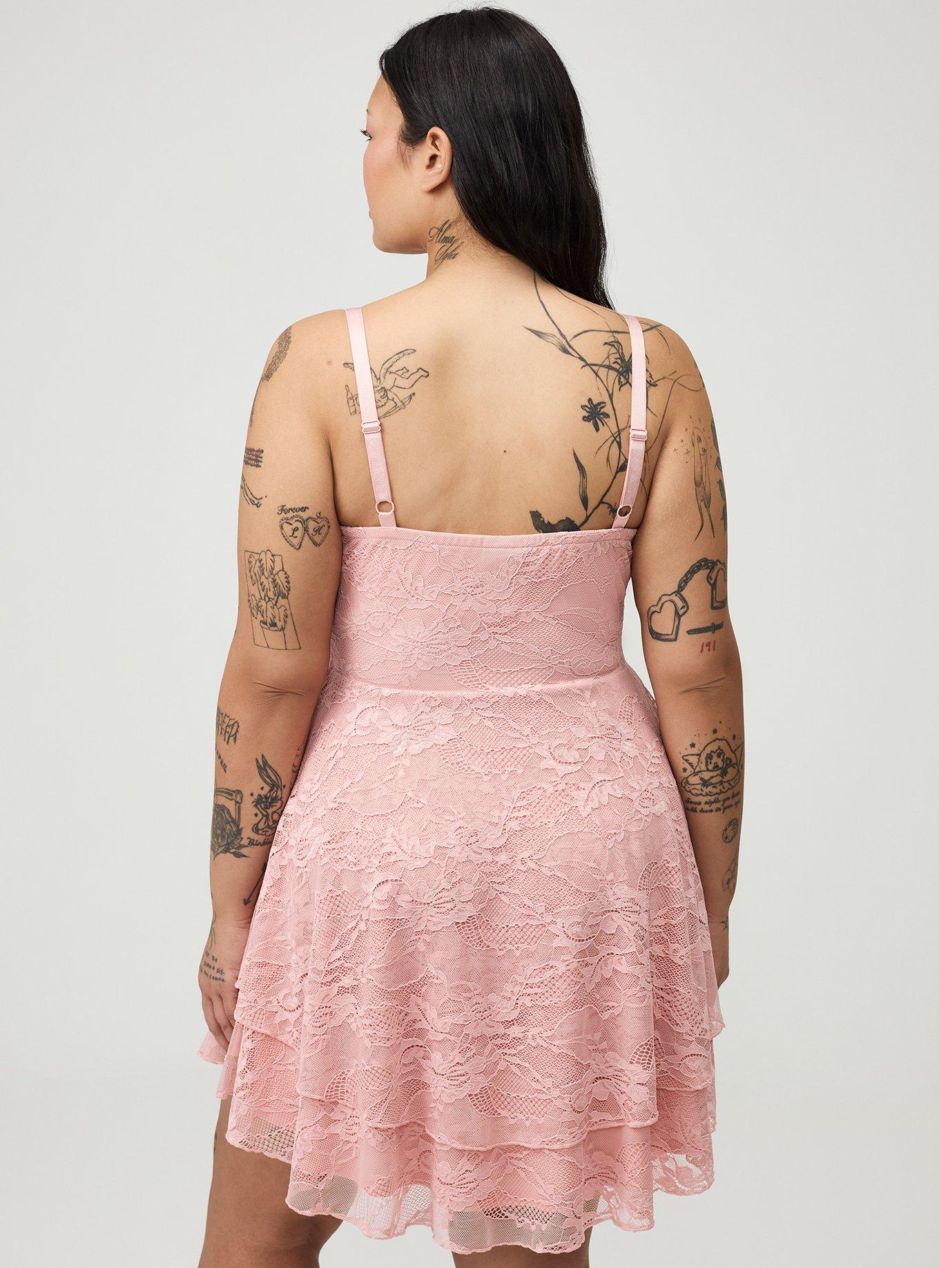 Lace Corset Tiered Mini Dress, SILVER PINK, alternate
