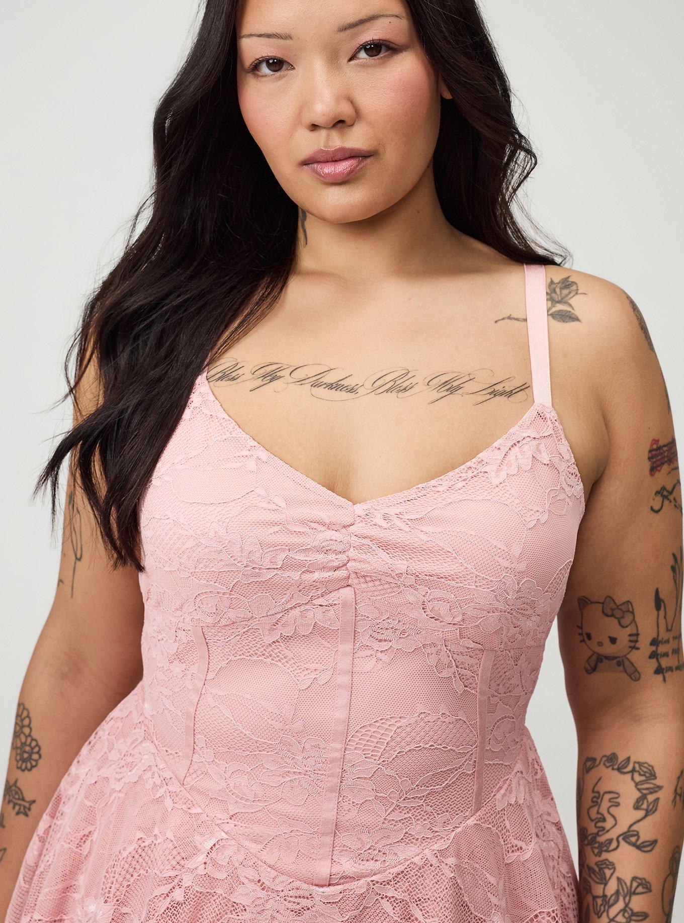Lace Corset Tiered Mini Dress, SILVER PINK, alternate