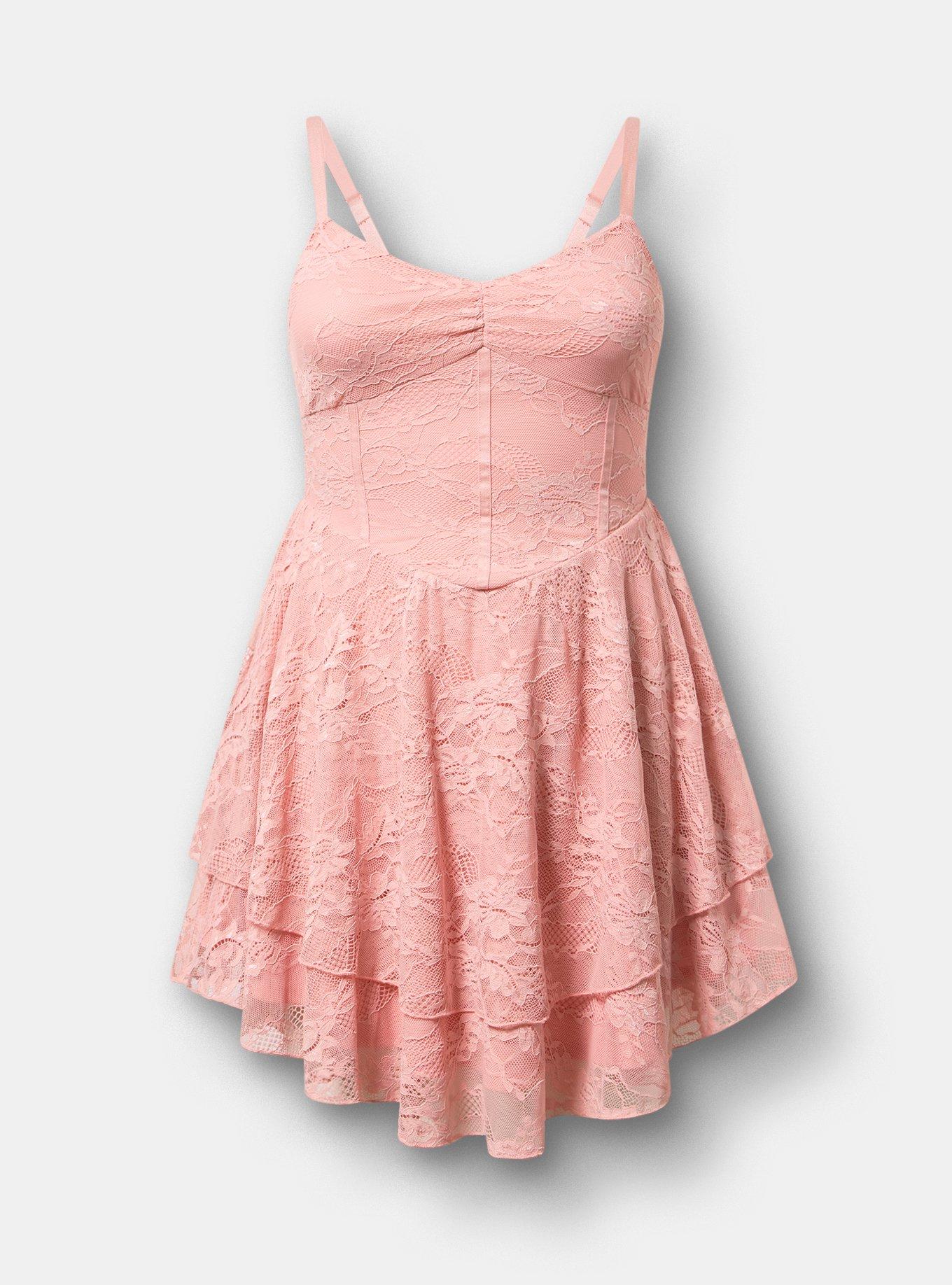Lace Corset Tiered Mini Dress, SILVER PINK, flat