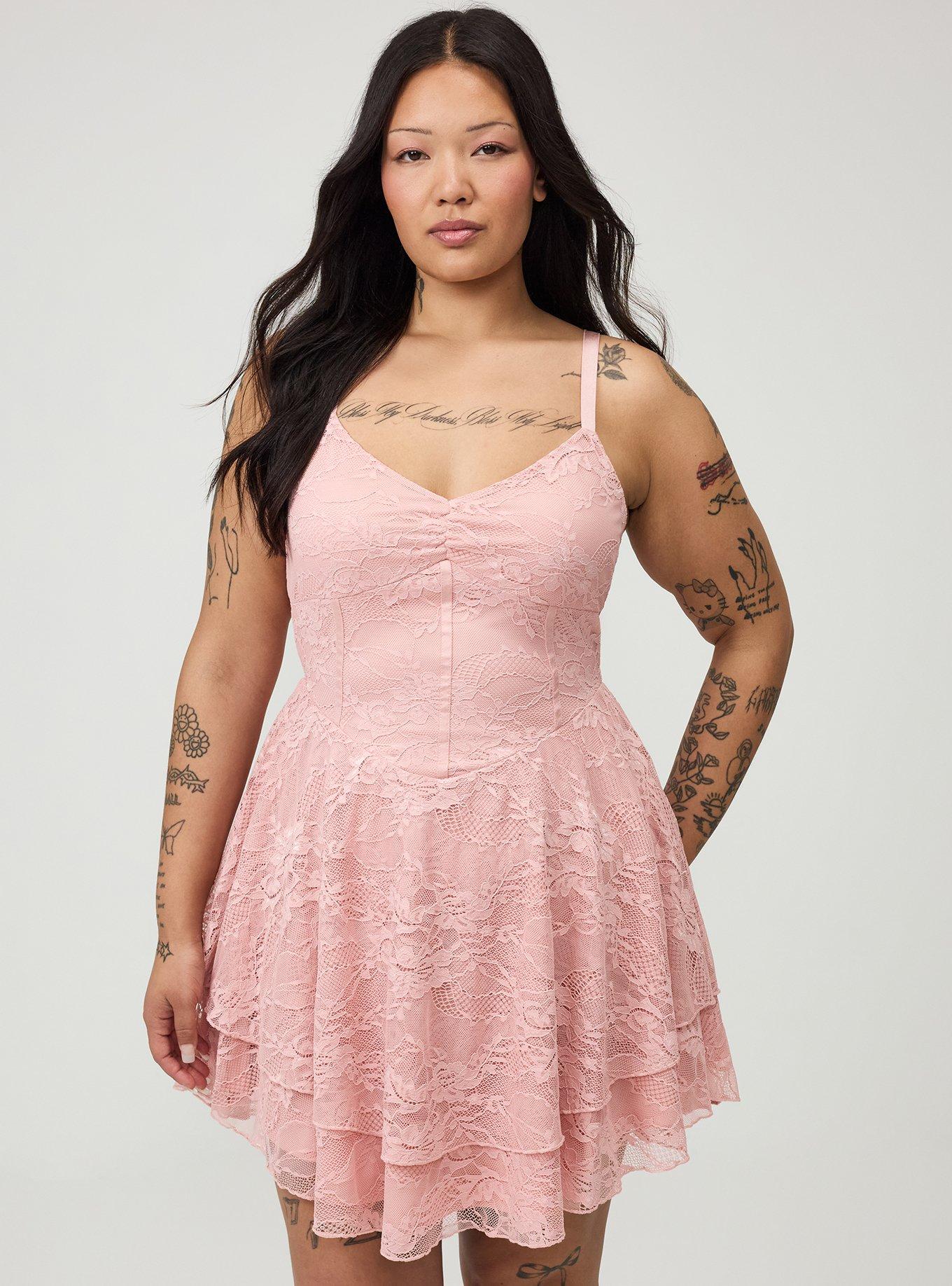 Lace Corset Tiered Mini Dress, SILVER PINK, hi-res