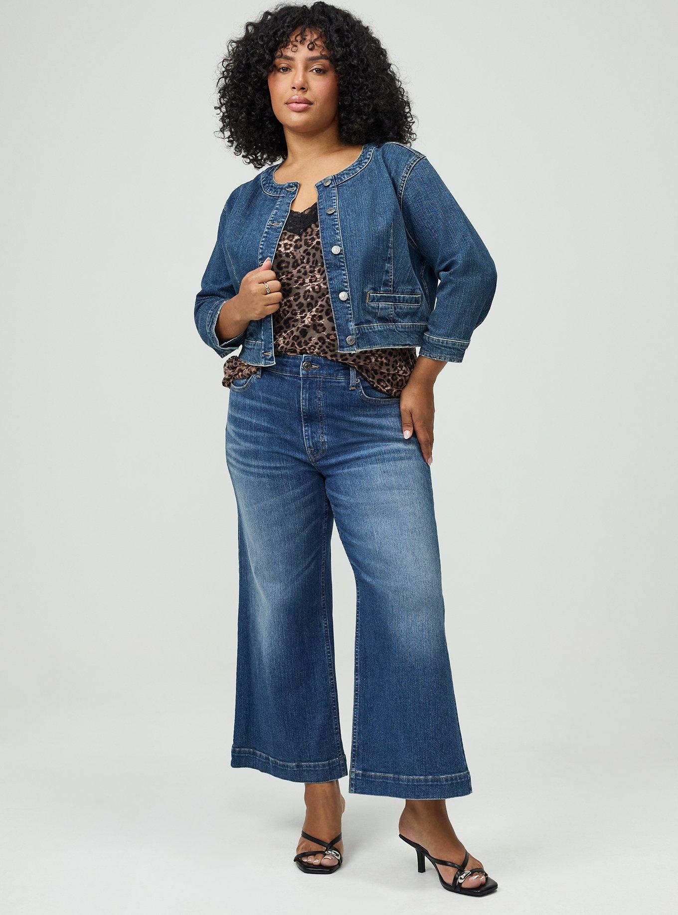 Plus Size Hipster Collarless Denim Jacket, SUMMER BREEZE, alternate