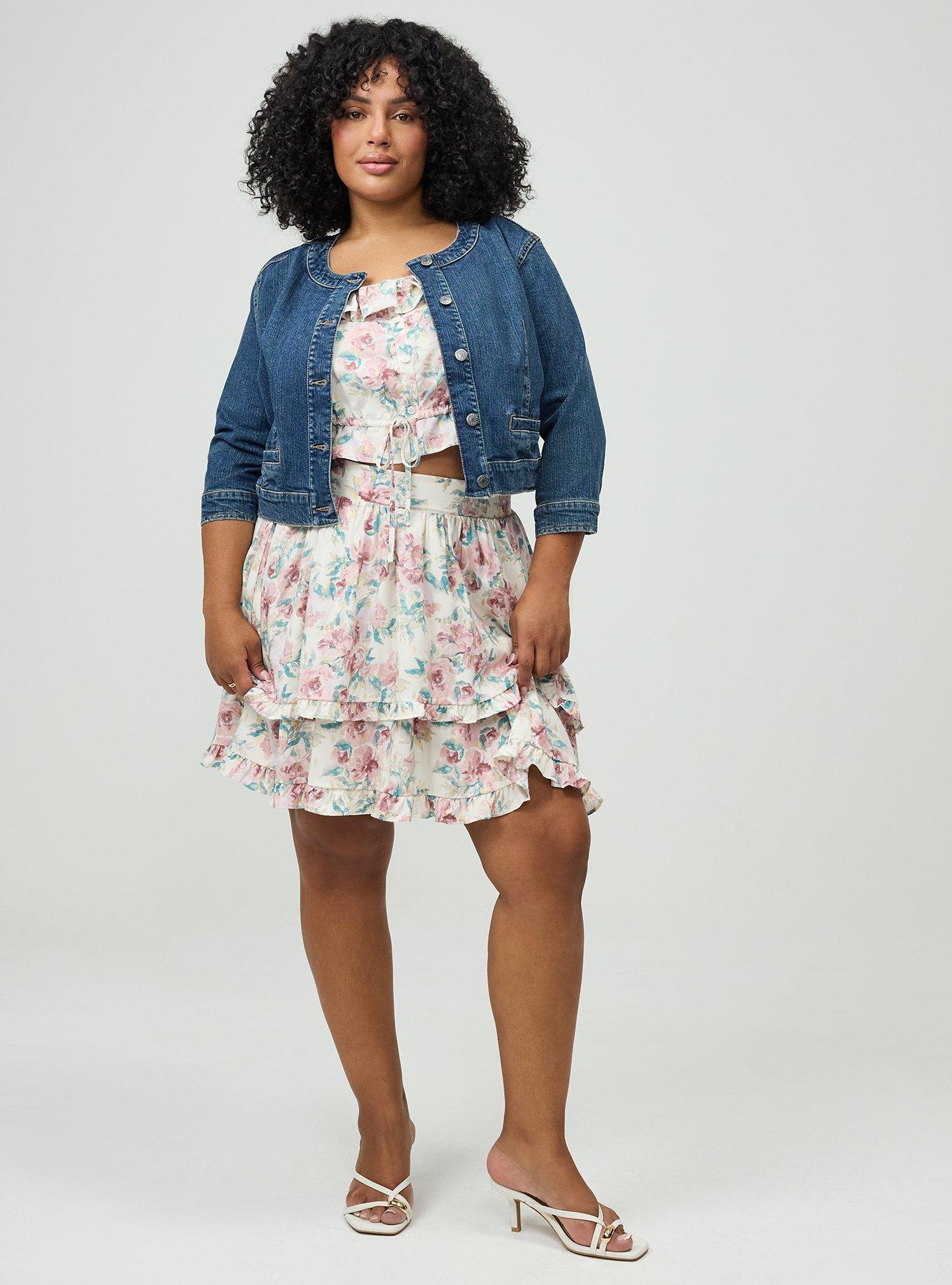 Plus Size Hipster Collarless Denim Jacket, SUMMER BREEZE, alternate