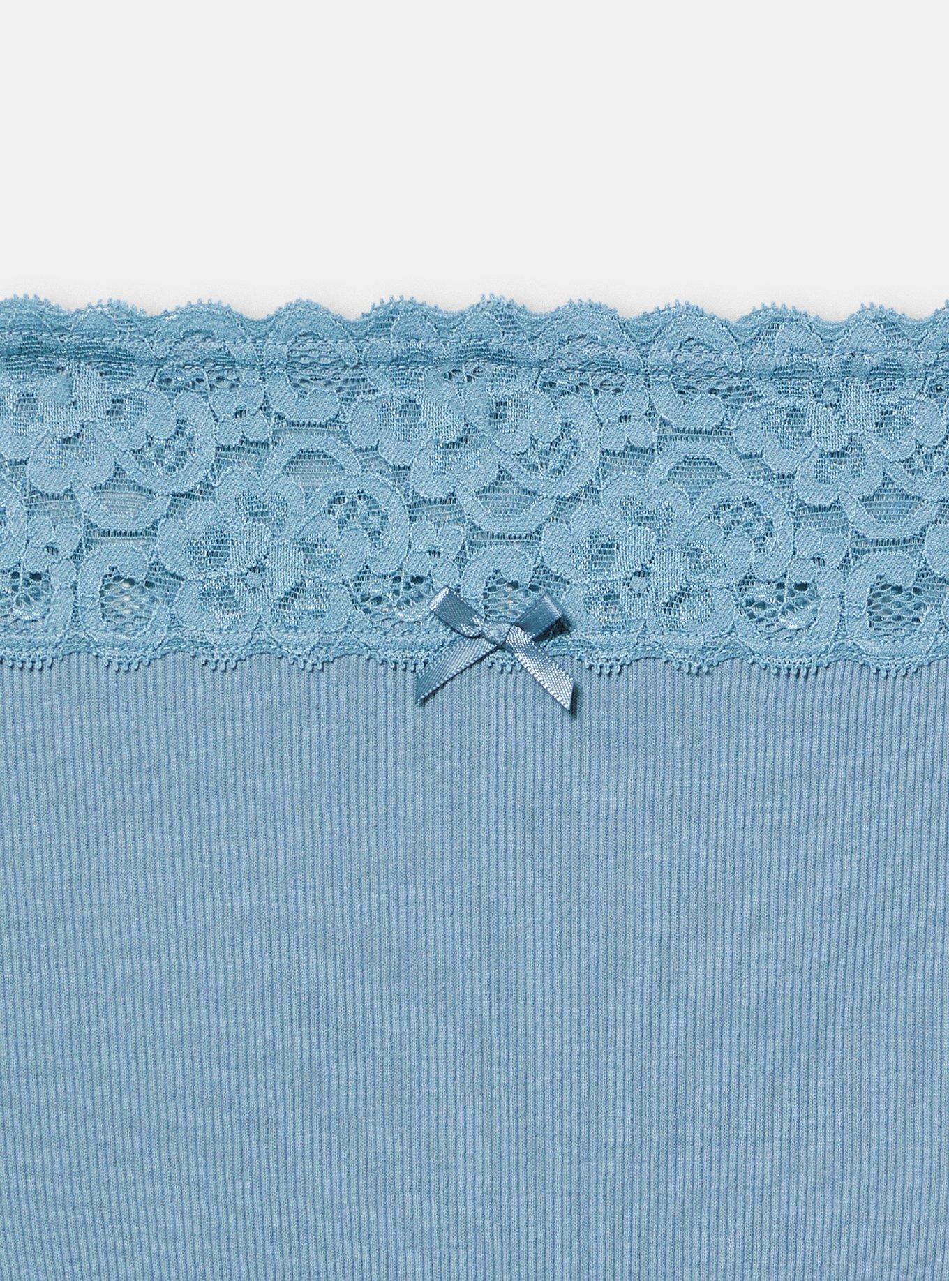 Cotton Rib Mid-Rise Lace Trim Brief Panty