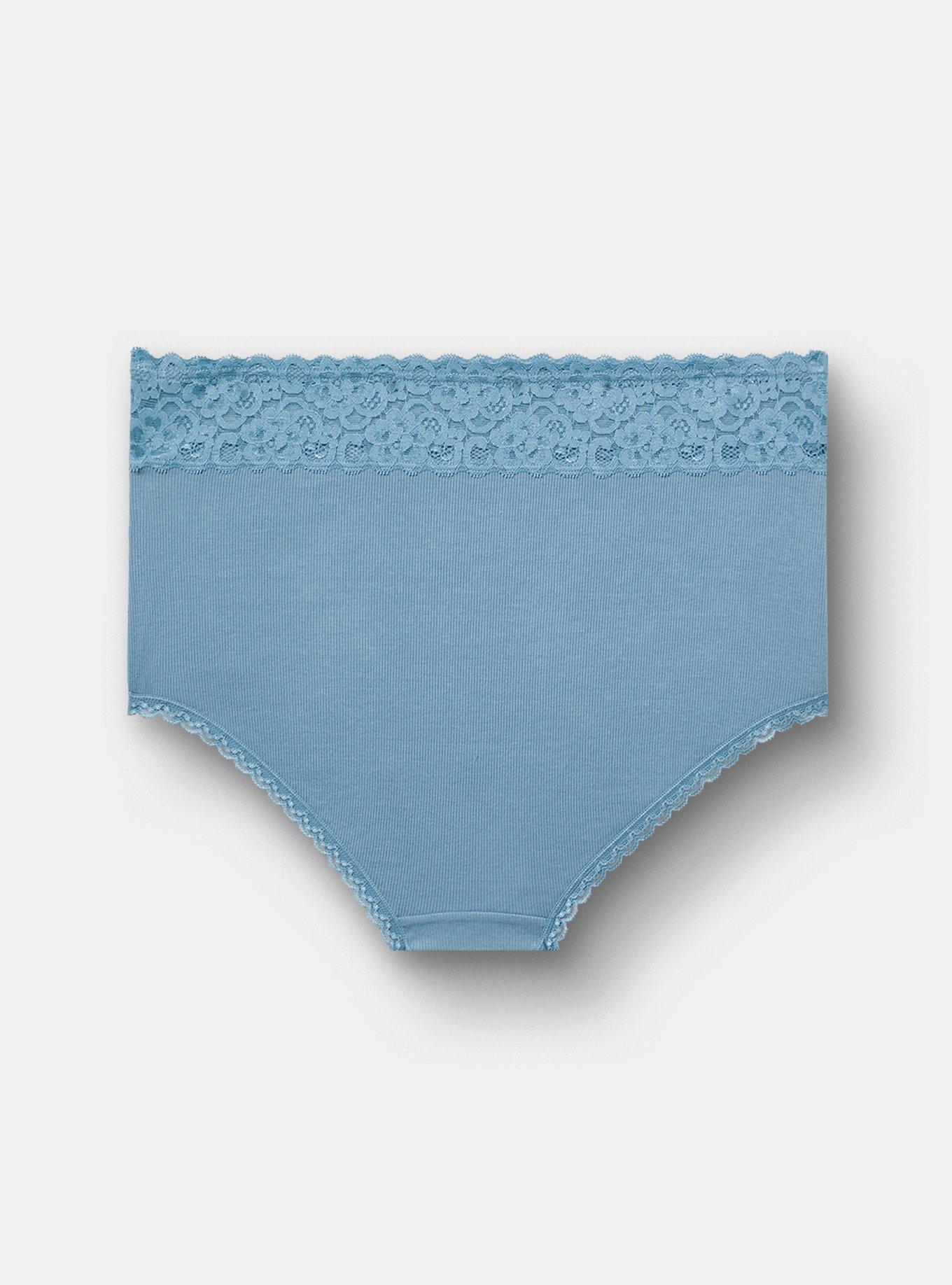 Cotton Rib Mid-Rise Lace Trim Brief Panty