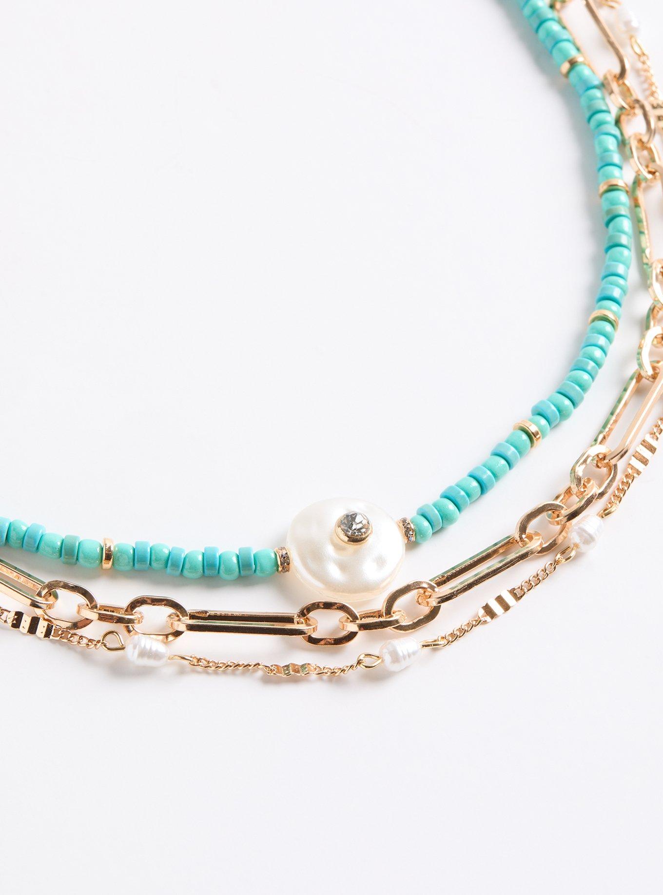 Pearl Beaded Layered Necklace Set