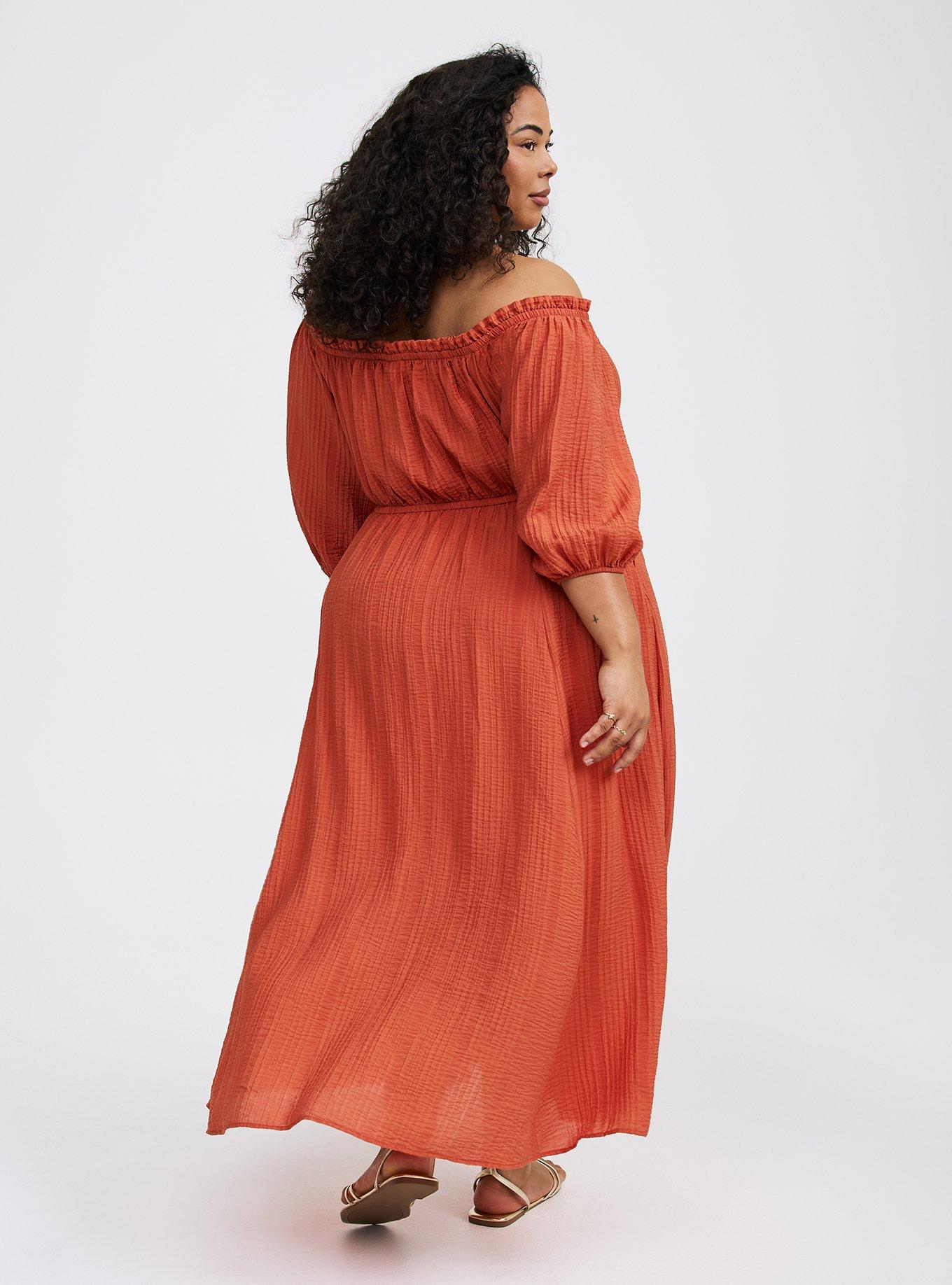 Maxi Textured Viscose Off-Shoulder Dress