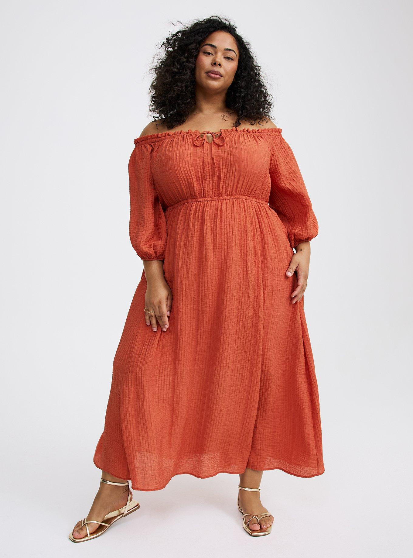 Maxi Textured Viscose Off-Shoulder Dress