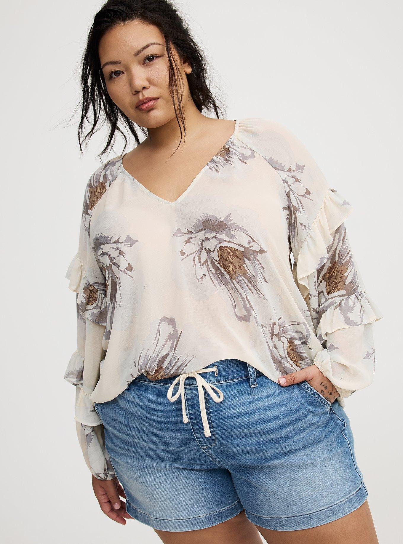 Chiffon V-Neck Ruffle Blouse