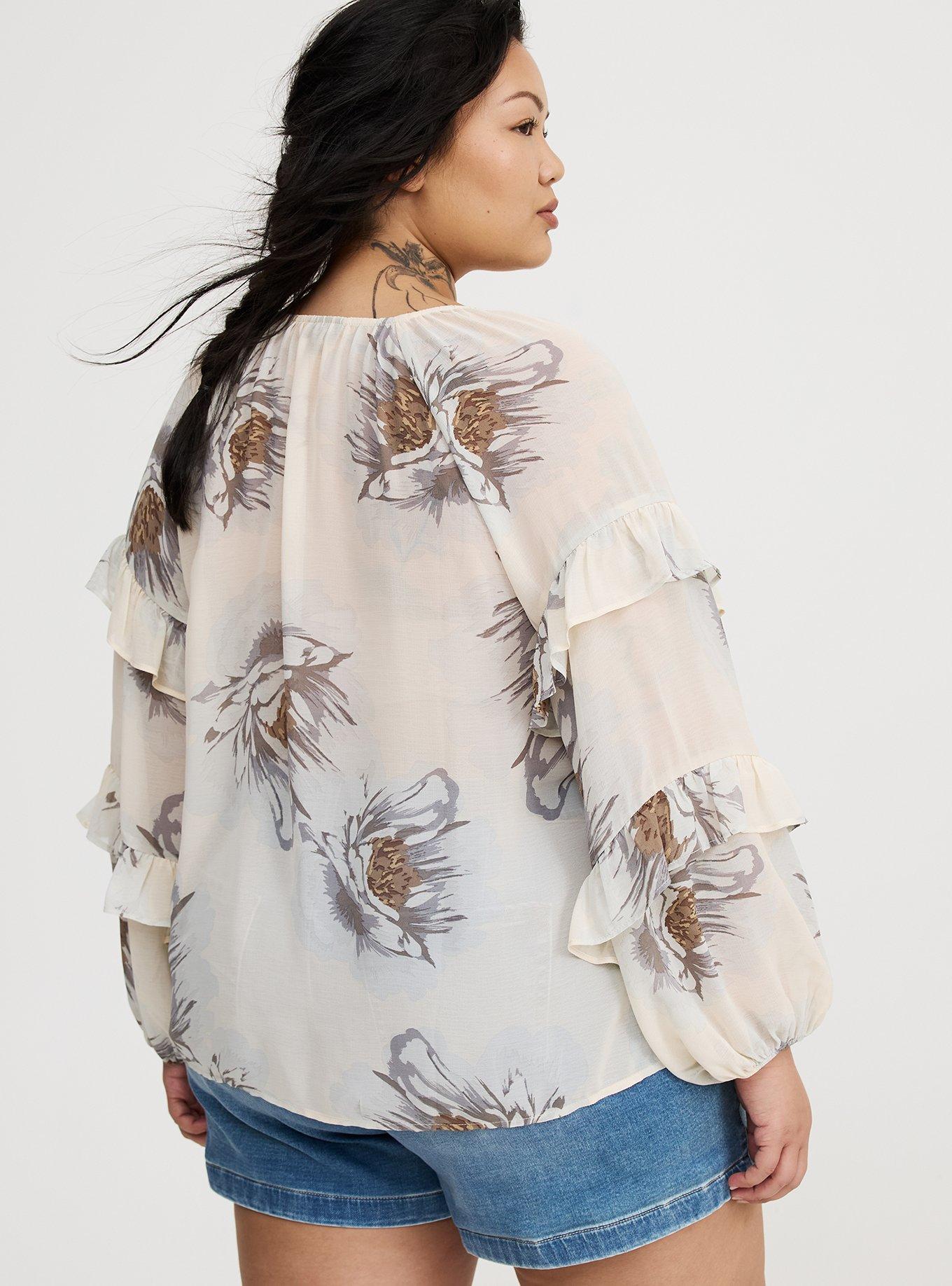 Chiffon V-Neck Ruffle Blouse