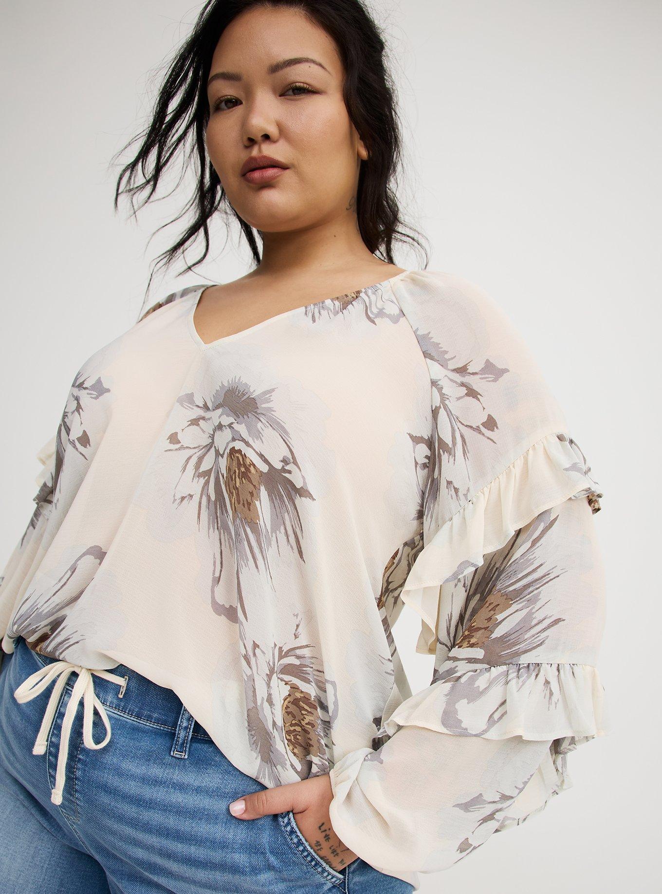 Chiffon V-Neck Ruffle Blouse