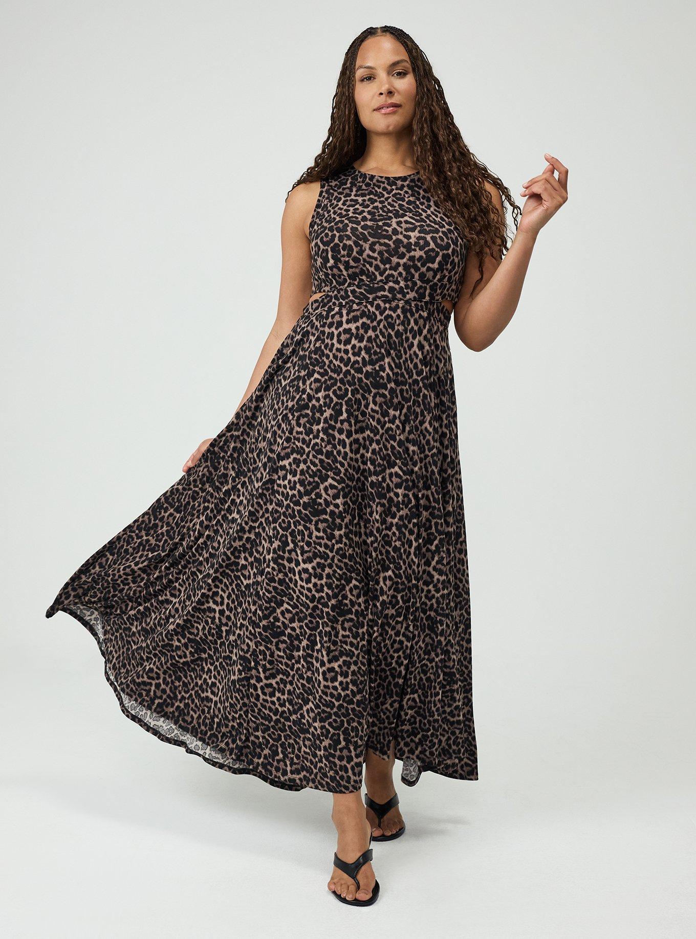 Cut-Out Waist Maxi Dress, ON THE PROWL LEOPARD BROWN, hi-res