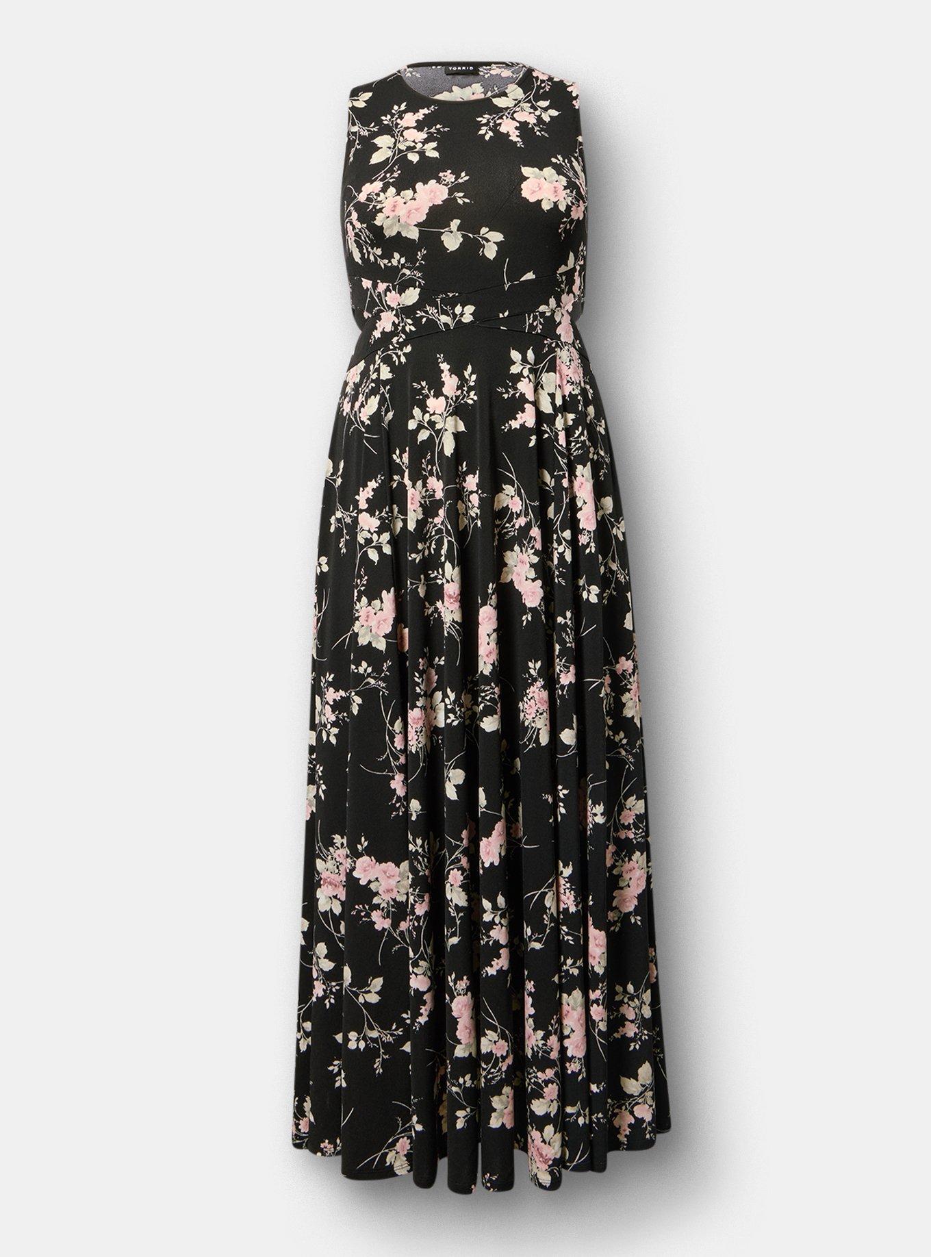 Cut-Out Waist Maxi Dress, GRACE FLORAL BLACK, flat