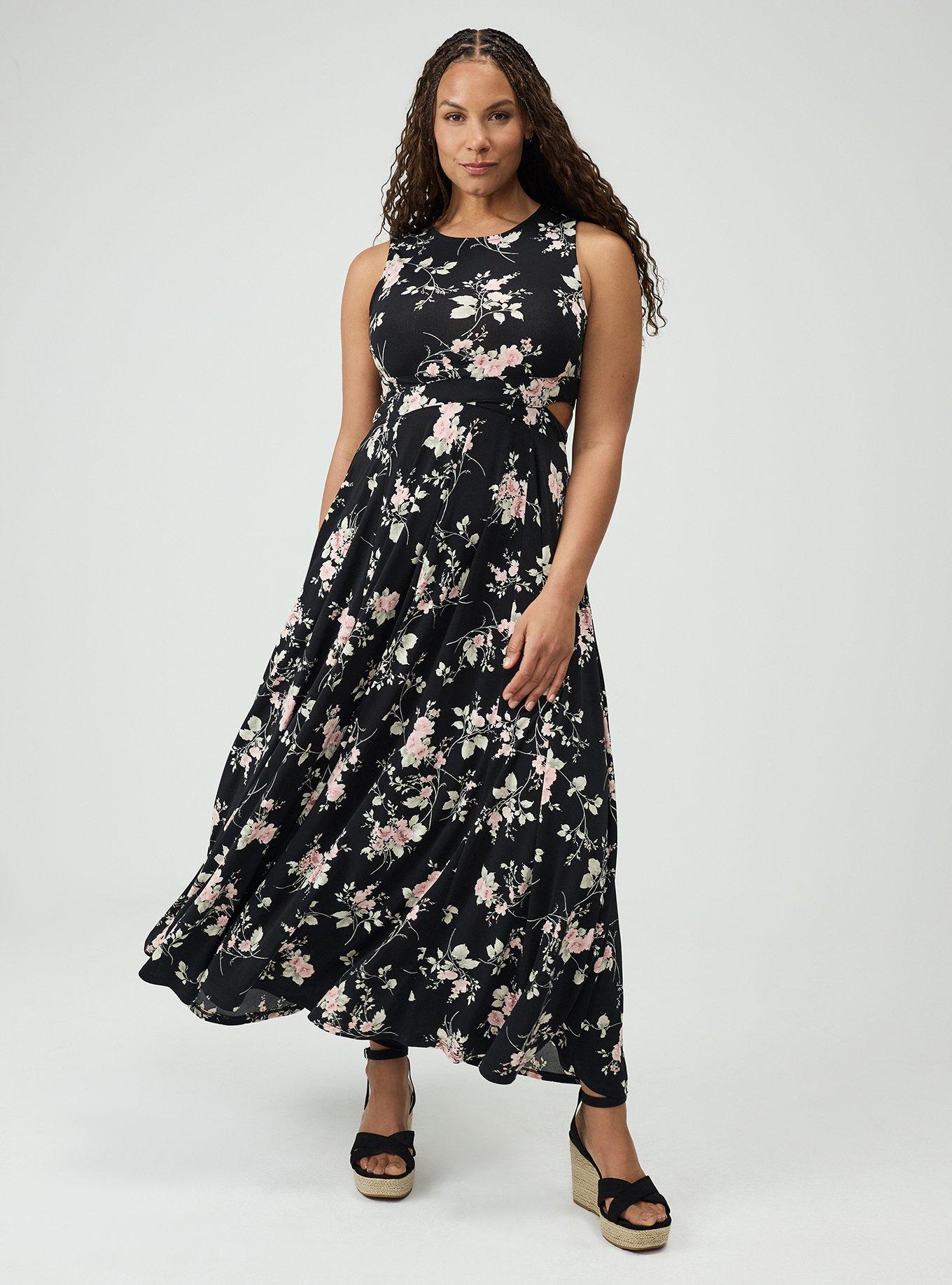 Cut-Out Waist Maxi Dress, GRACE FLORAL BLACK, hi-res