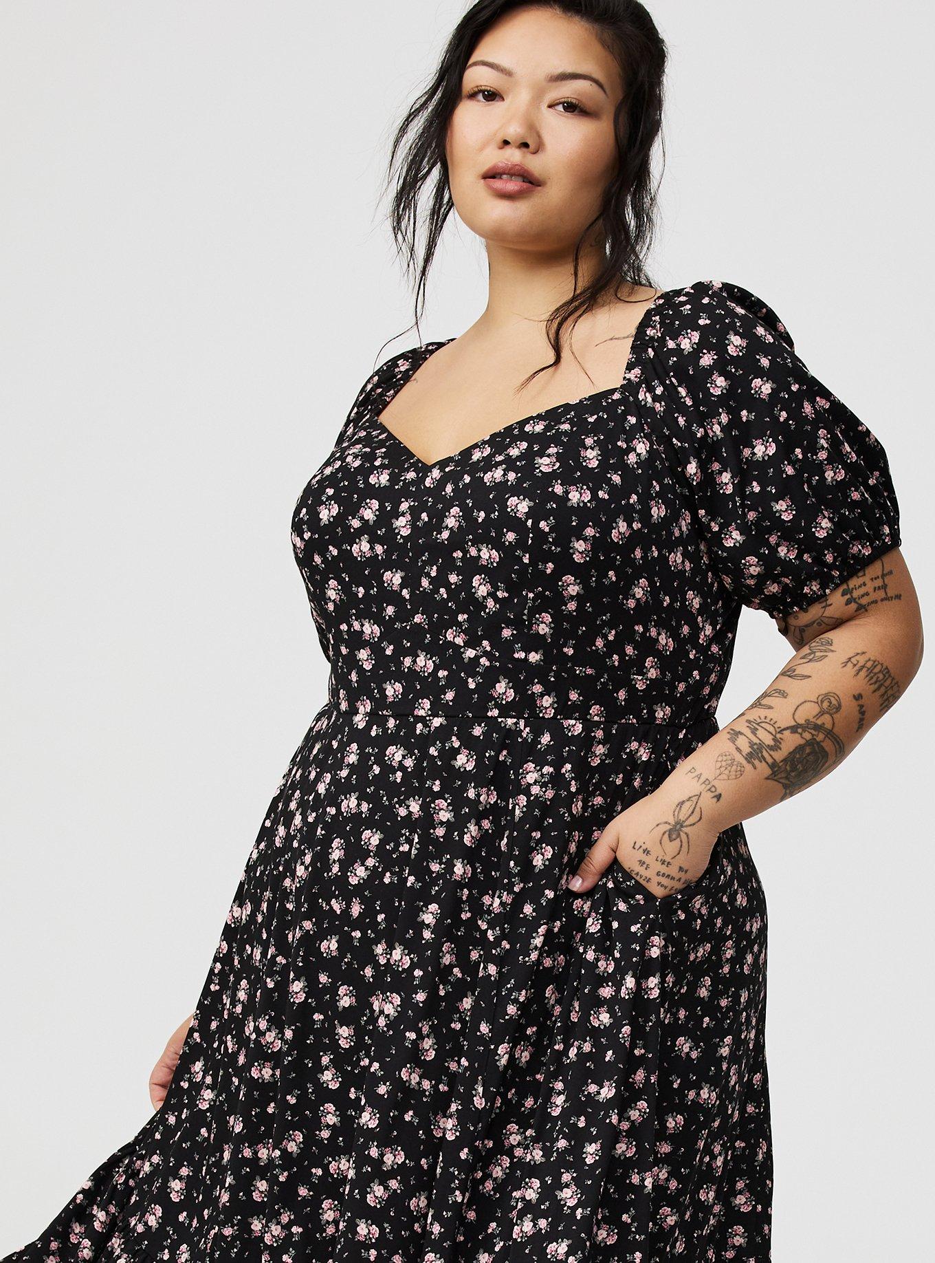 Midi Puff-Sleeve Tiered Dress