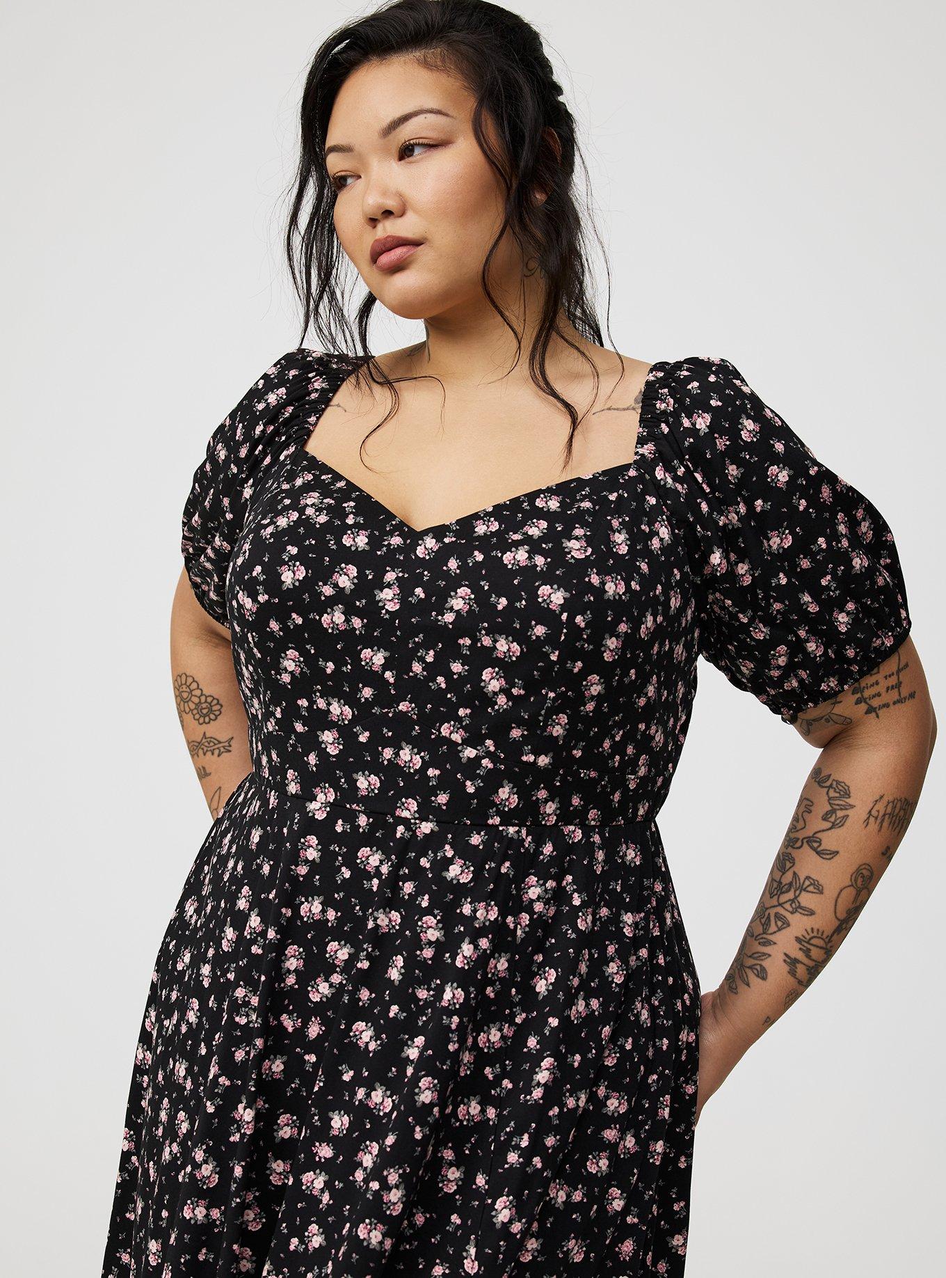 Midi Puff-Sleeve Tiered Dress
