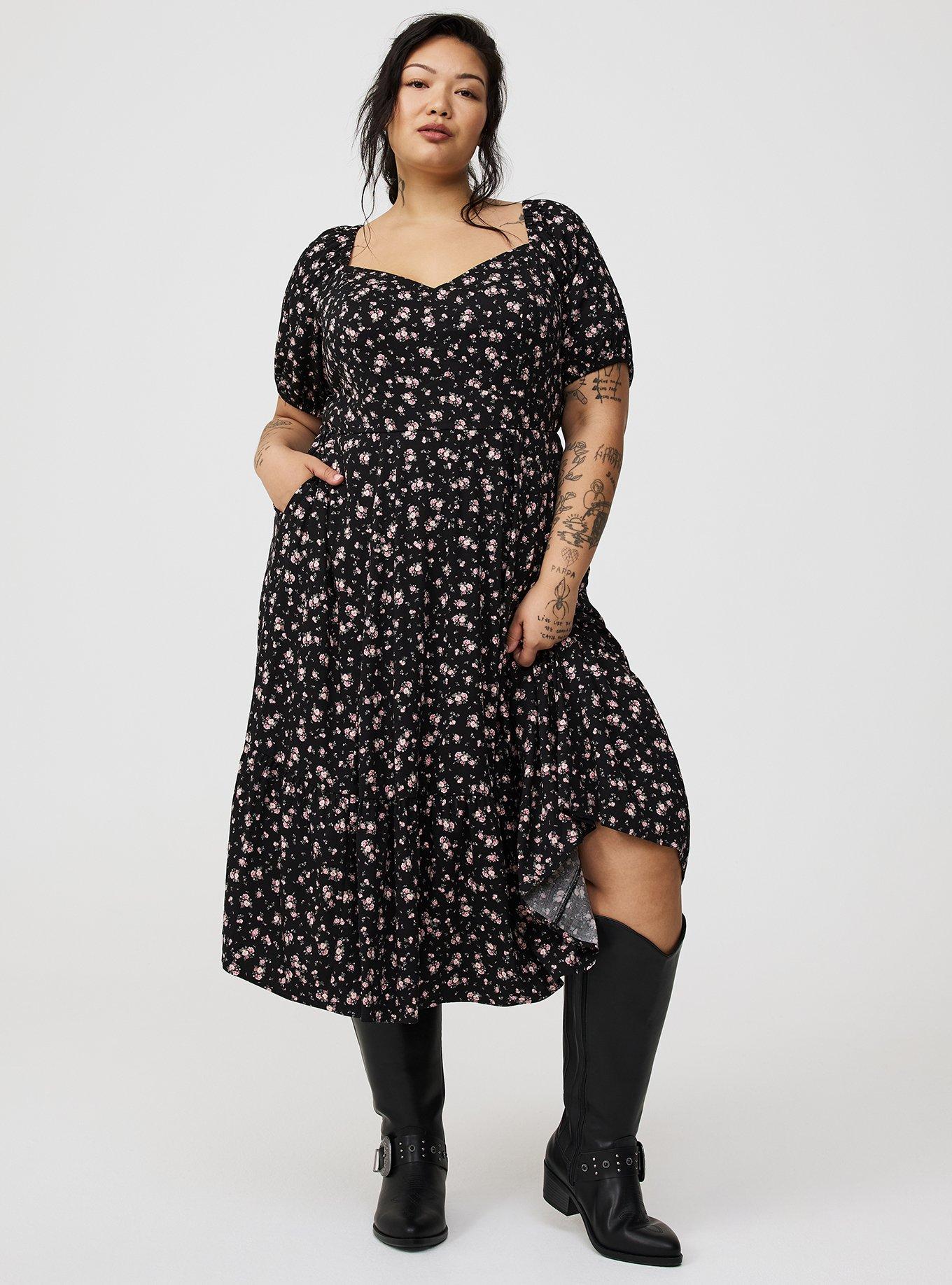 Midi Puff-Sleeve Tiered Dress