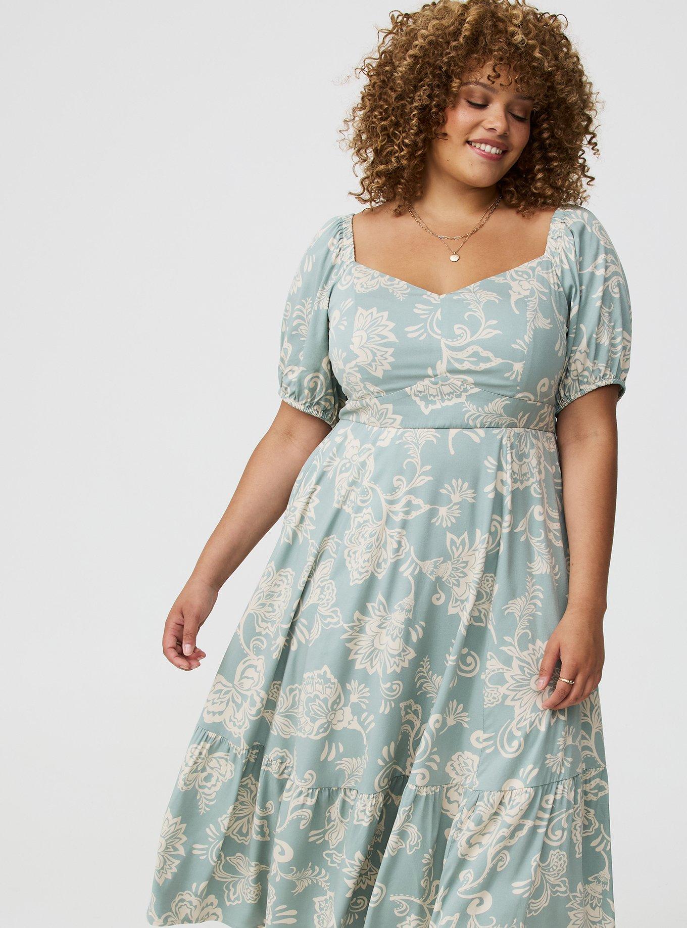Midi Puff-Sleeve Tiered Dress