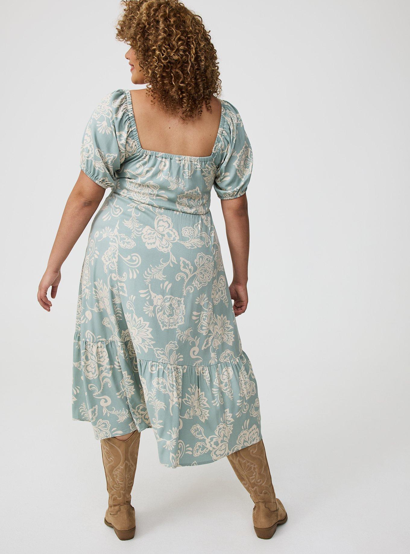 Midi Puff-Sleeve Tiered Dress