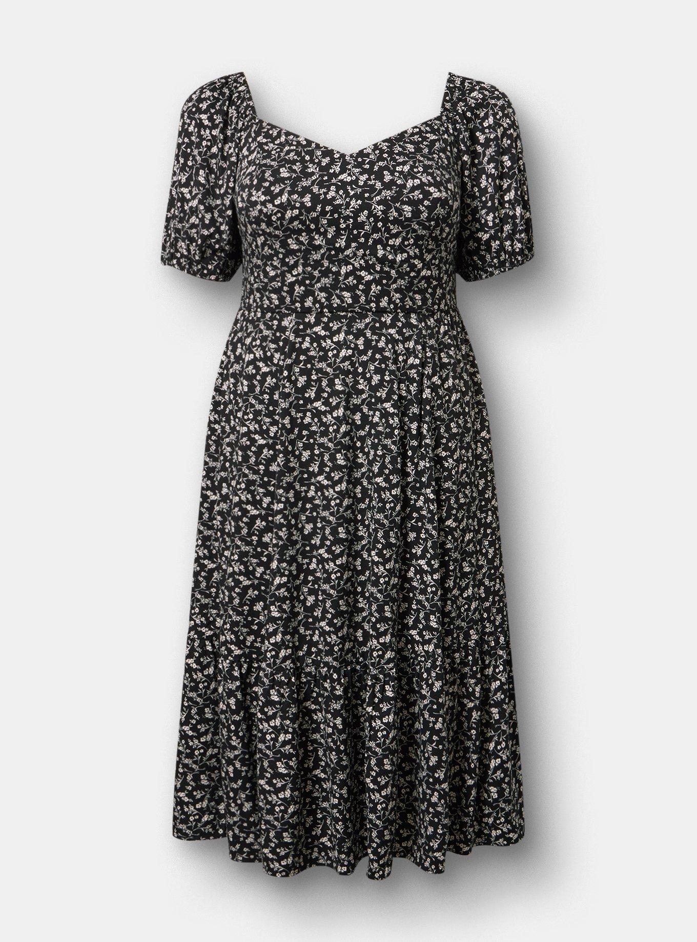 Puff Sleeve Tiered Midi Dress, NELLY FLORAL BLACK, hi-res