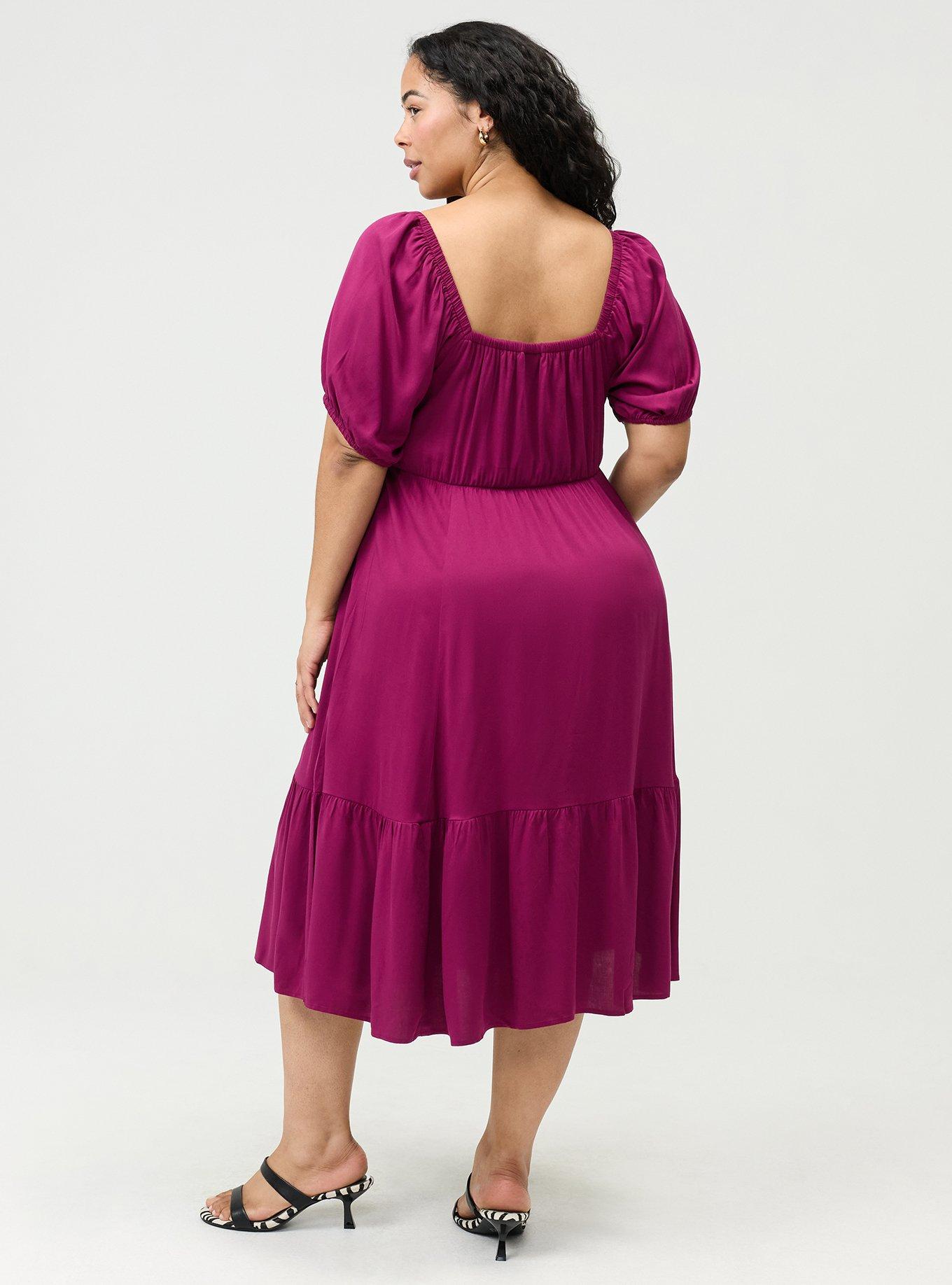 Puff Sleeve Tiered Midi Dress, PURPLE POTION, alternate