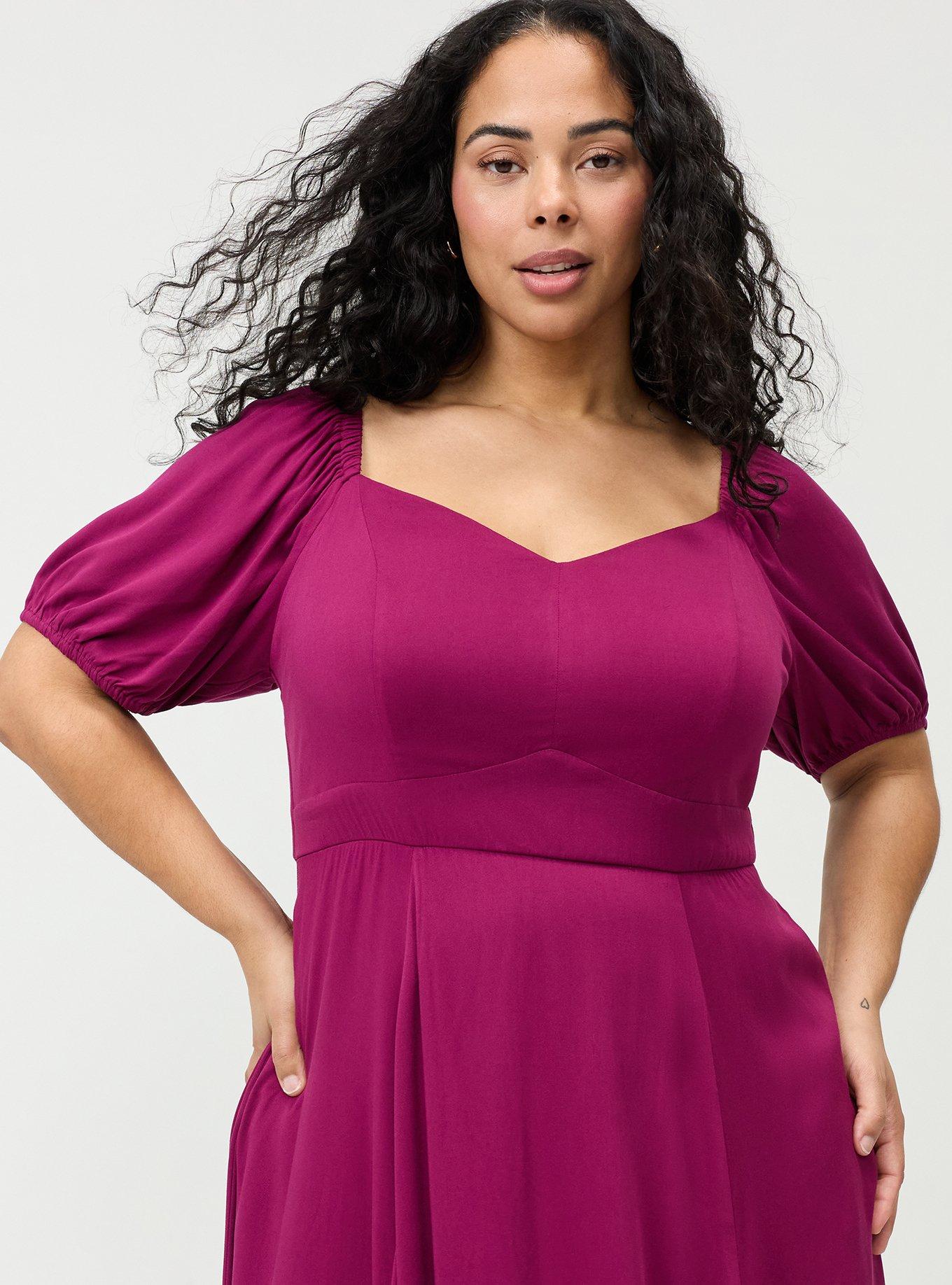Puff Sleeve Tiered Midi Dress, PURPLE POTION, alternate