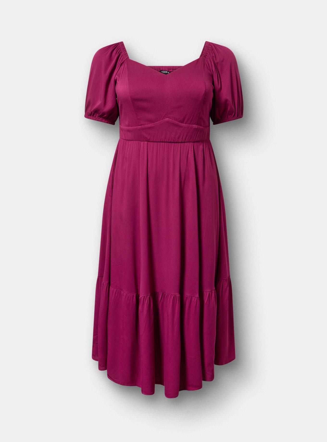 Puff Sleeve Tiered Midi Dress, PURPLE POTION, flat