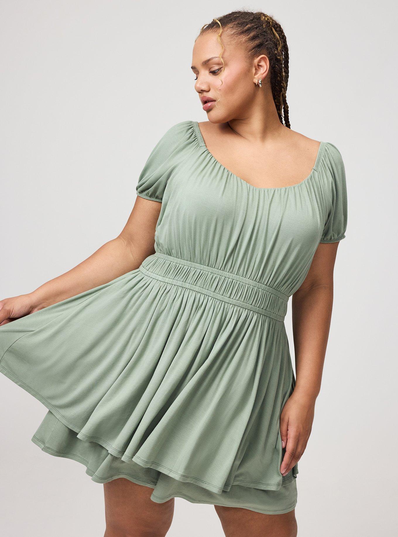 Puff Sleeve Tiered Romper, HEDGE GREEN, alternate
