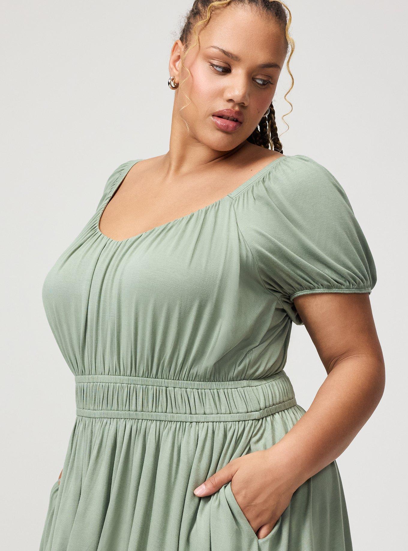 Puff Sleeve Tiered Romper, HEDGE GREEN, alternate