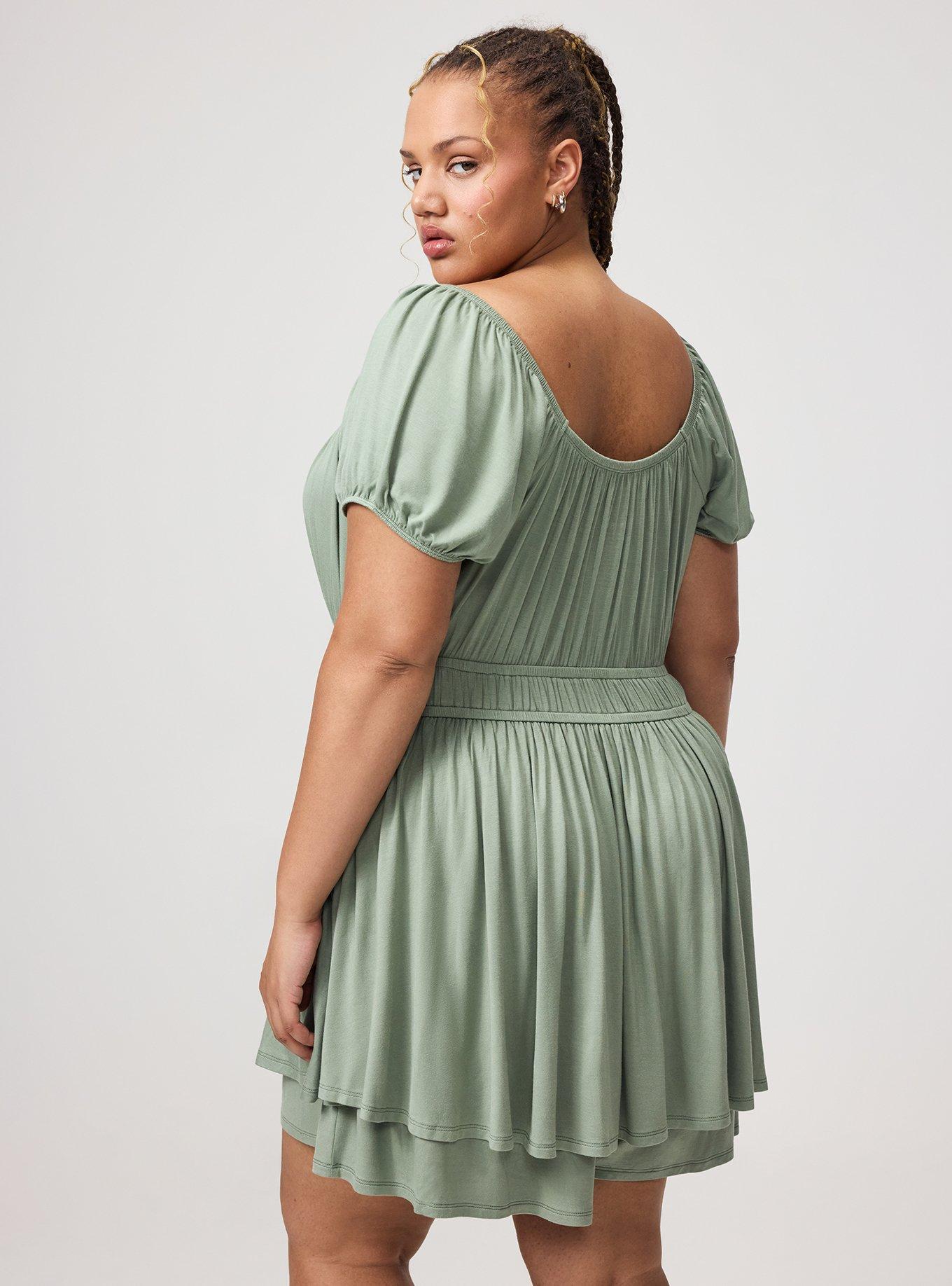Puff Sleeve Tiered Romper, HEDGE GREEN, alternate