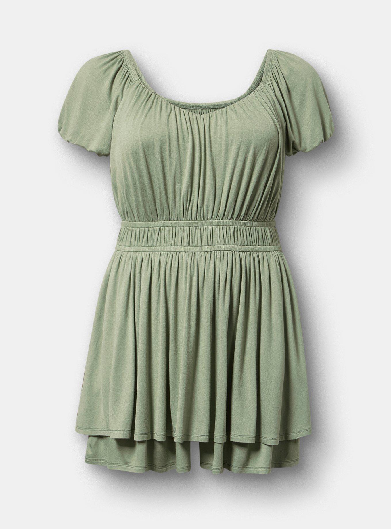 Puff Sleeve Tiered Romper, HEDGE GREEN, hi-res