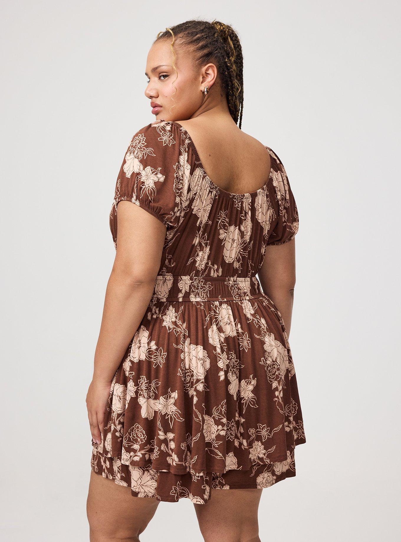 Puff Sleeve Tiered Romper, SUZY FLORAL BROWN, alternate