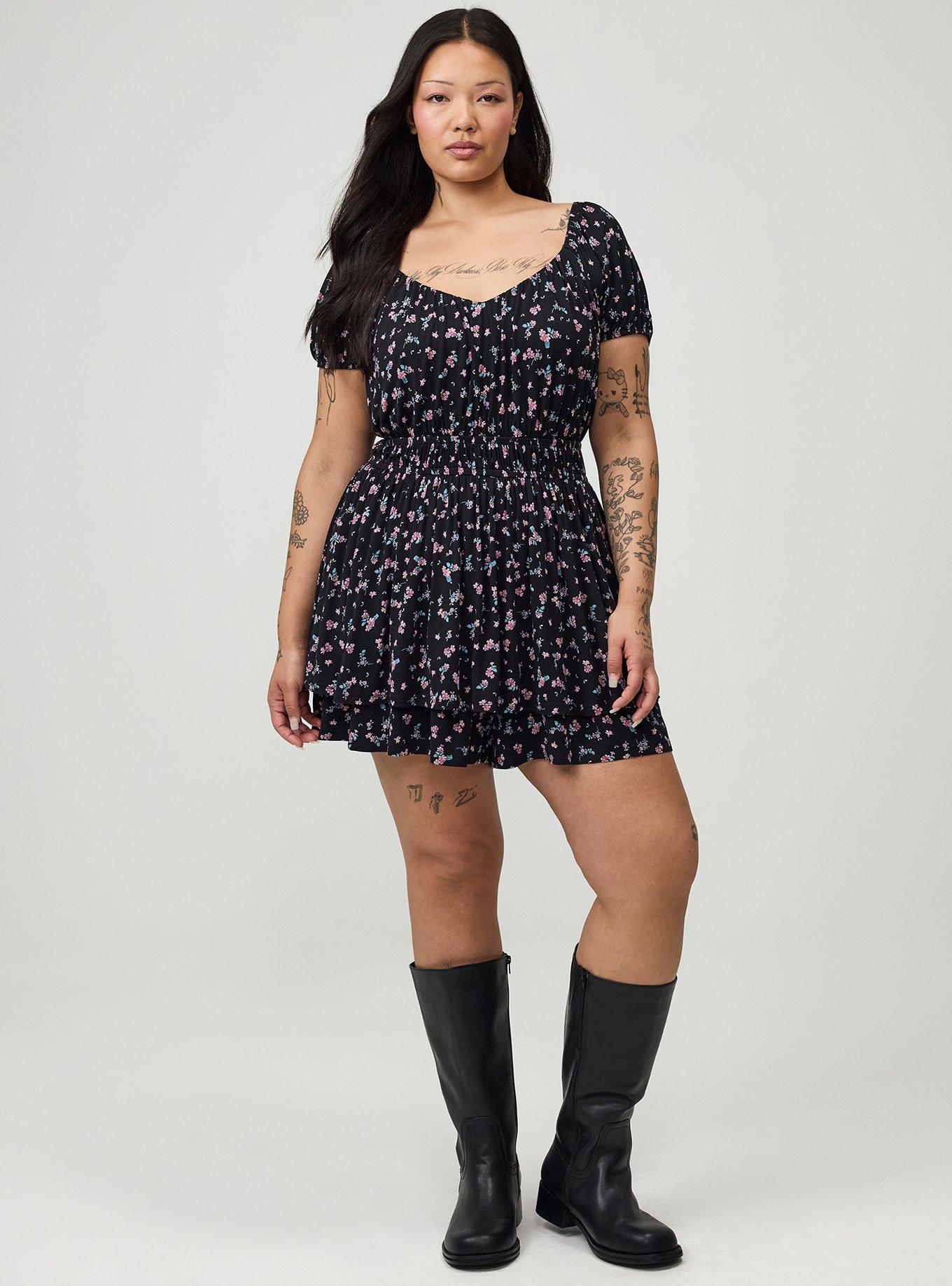 Puff Sleeve Tiered Romper, ALEXA DITSY FLORAL BLACK, alternate