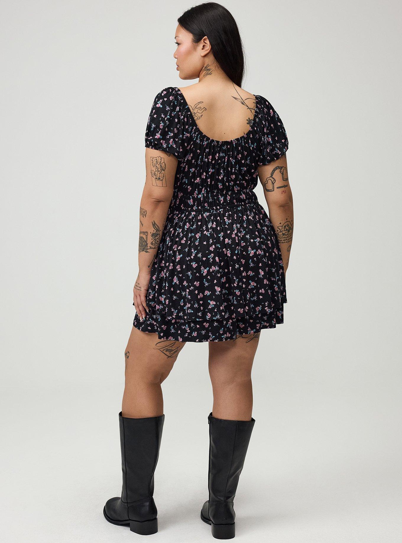 Puff Sleeve Tiered Romper, ALEXA DITSY FLORAL BLACK, alternate